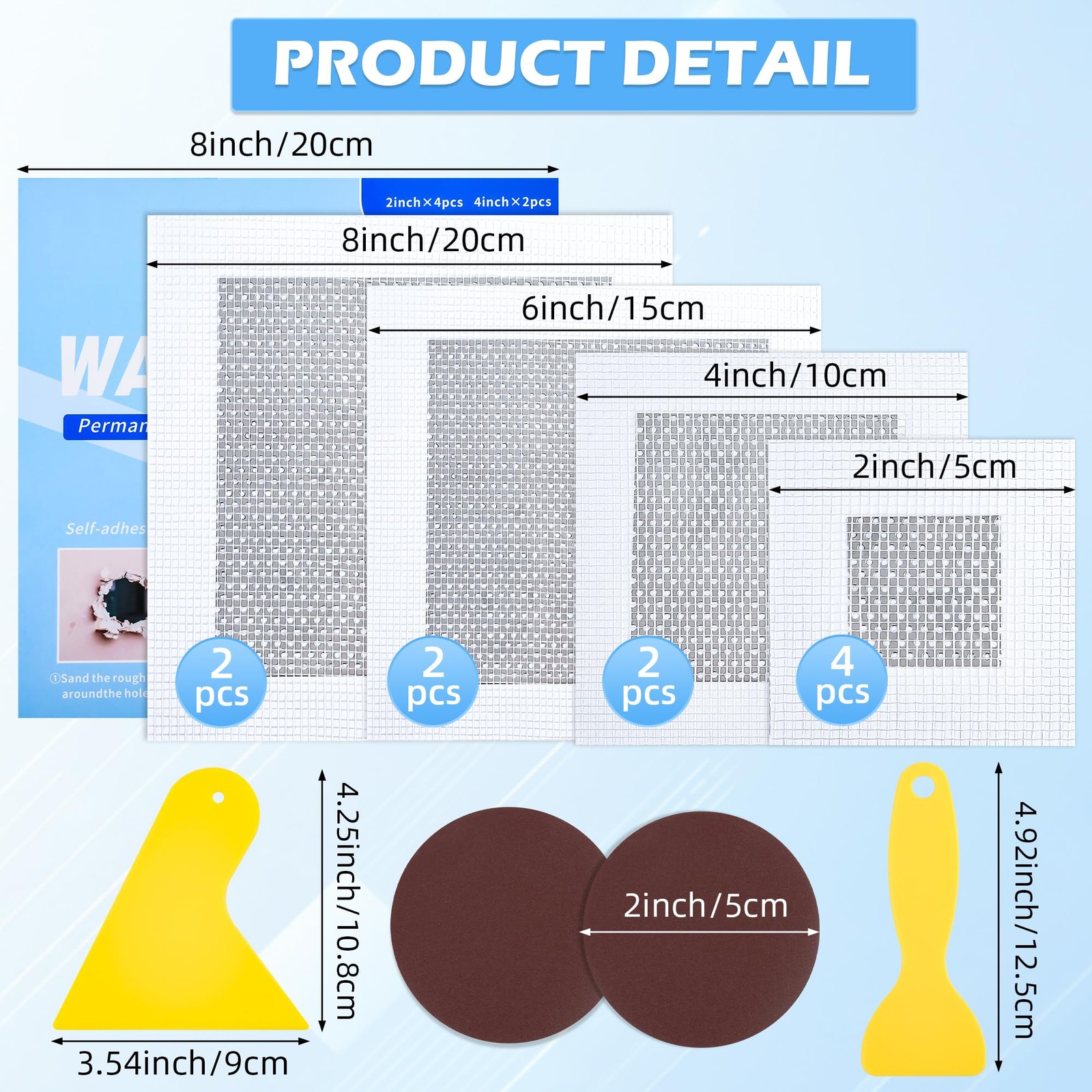 15 Pack Drywall Repair Kit 2/4/6/8 Inch Drywall Repair Kit AllinOne Wall Pat…