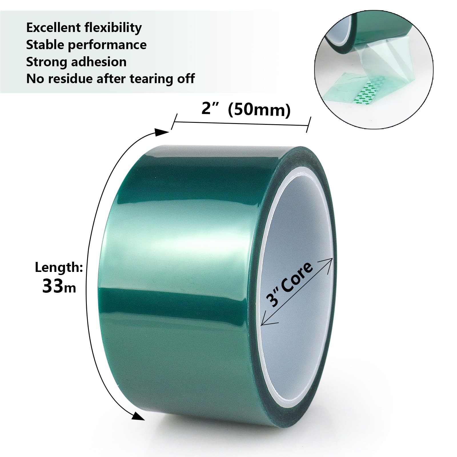 BOMEI PACK High Temp Tape Powder Coating, 2 inches x 216 Feet, Green