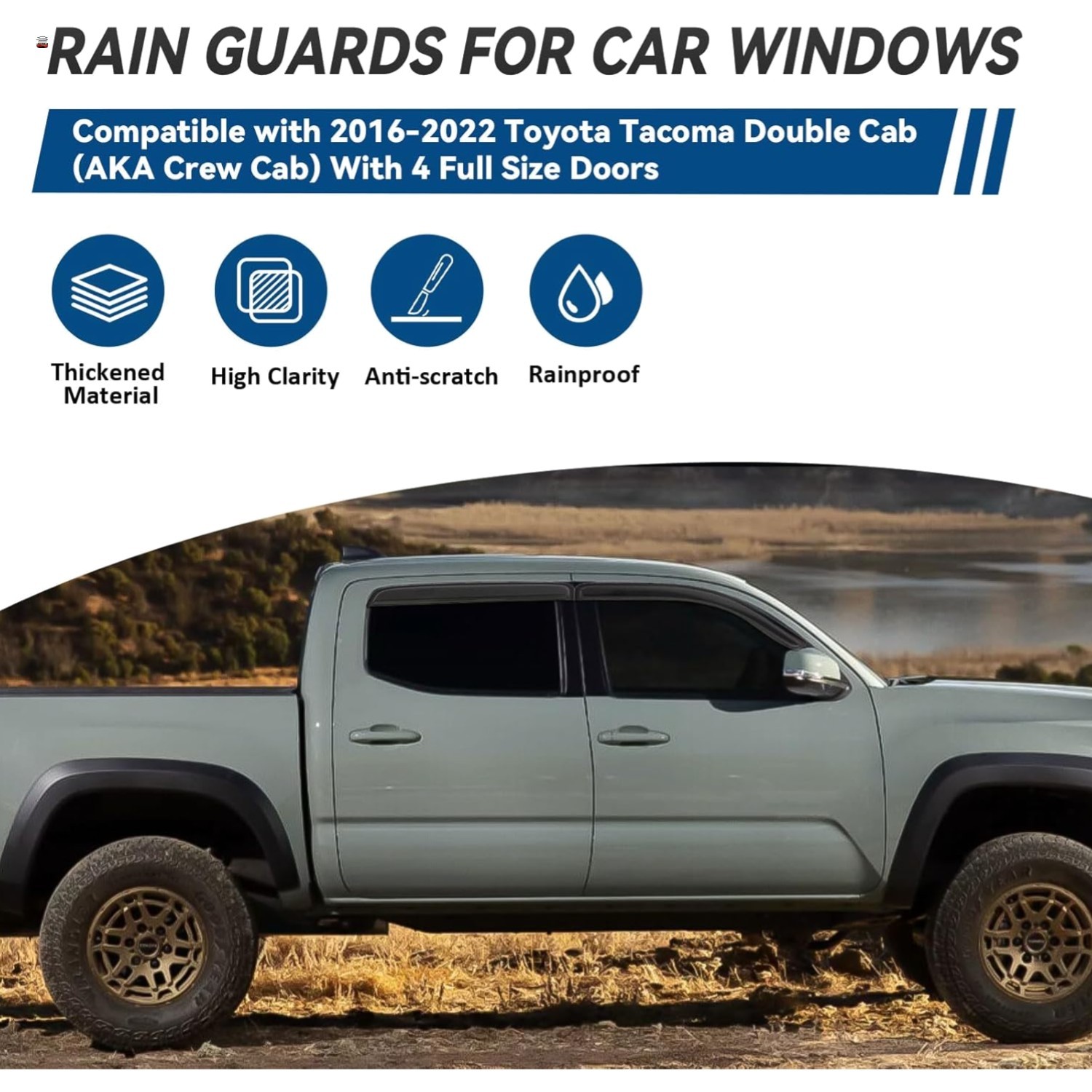 4pcs Front+Rear Smoke Tint Sun/Rain Guard Outside Mount Tape-On Vent Window V…