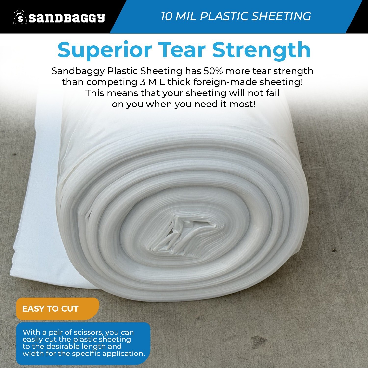 BULK 10 Mil Clear Plastic Sheeting Roll – Poly Visqueen | USA Made – Sandbaggy