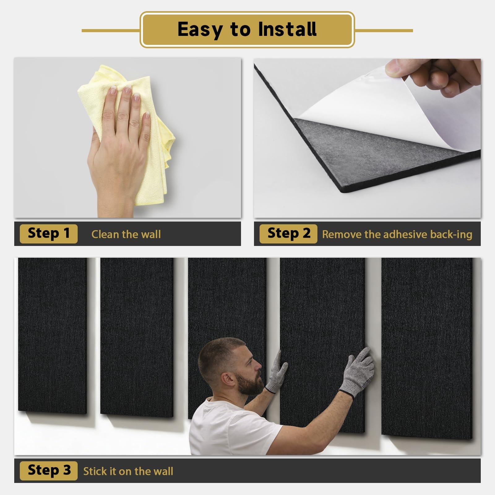 6 PCS Acoustic Panels, 47.2″ x 23.6″ Self-Adhesive Soundproof Wall Black