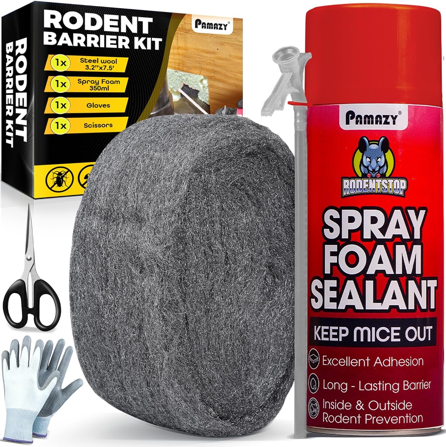 Rodent Barrier Kit Steel Wool Included PU Spray Foam Hole Filler Mice