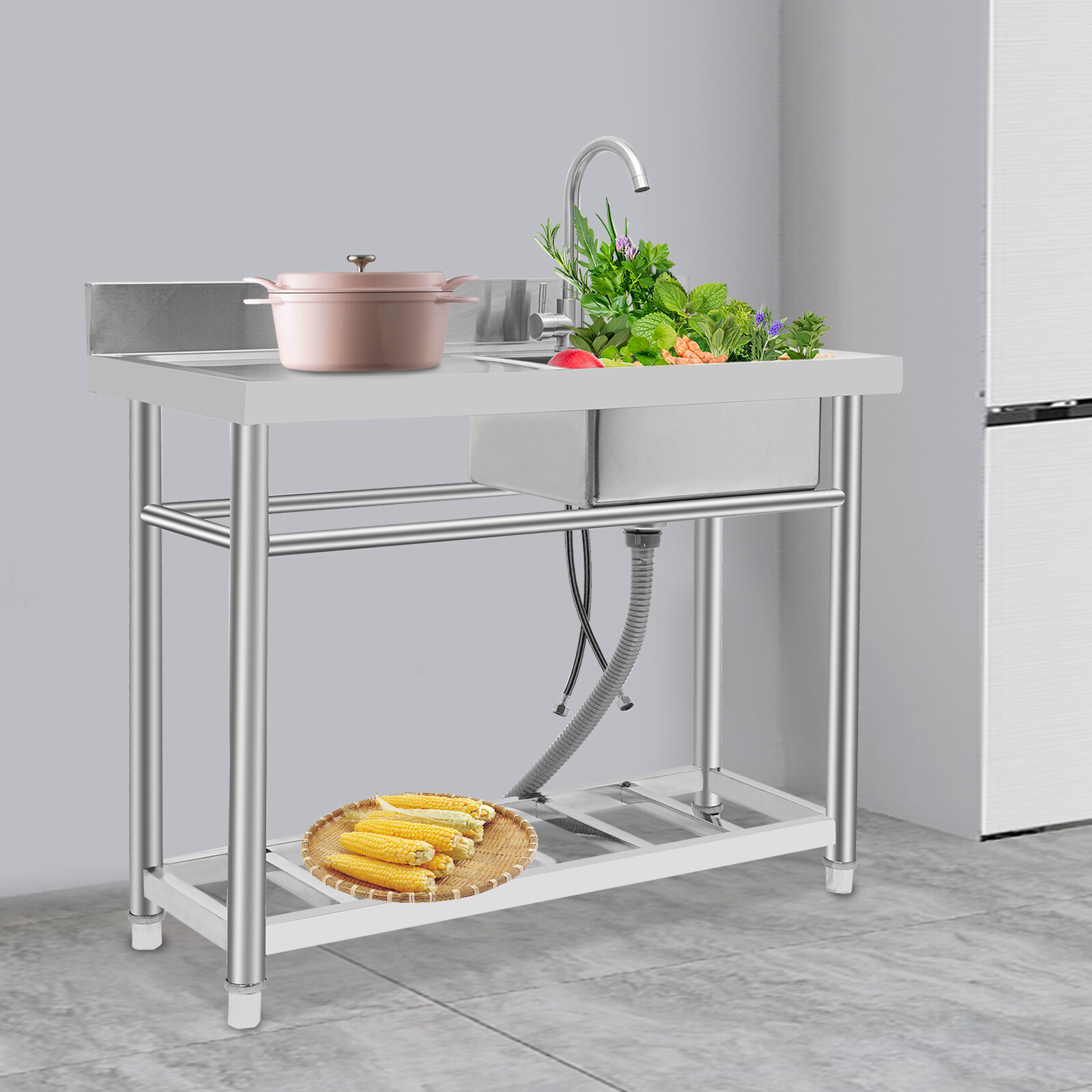 Single Bowl Kitchen Sink Fits Laundry Room Bathroom US Stainless Steel Durable