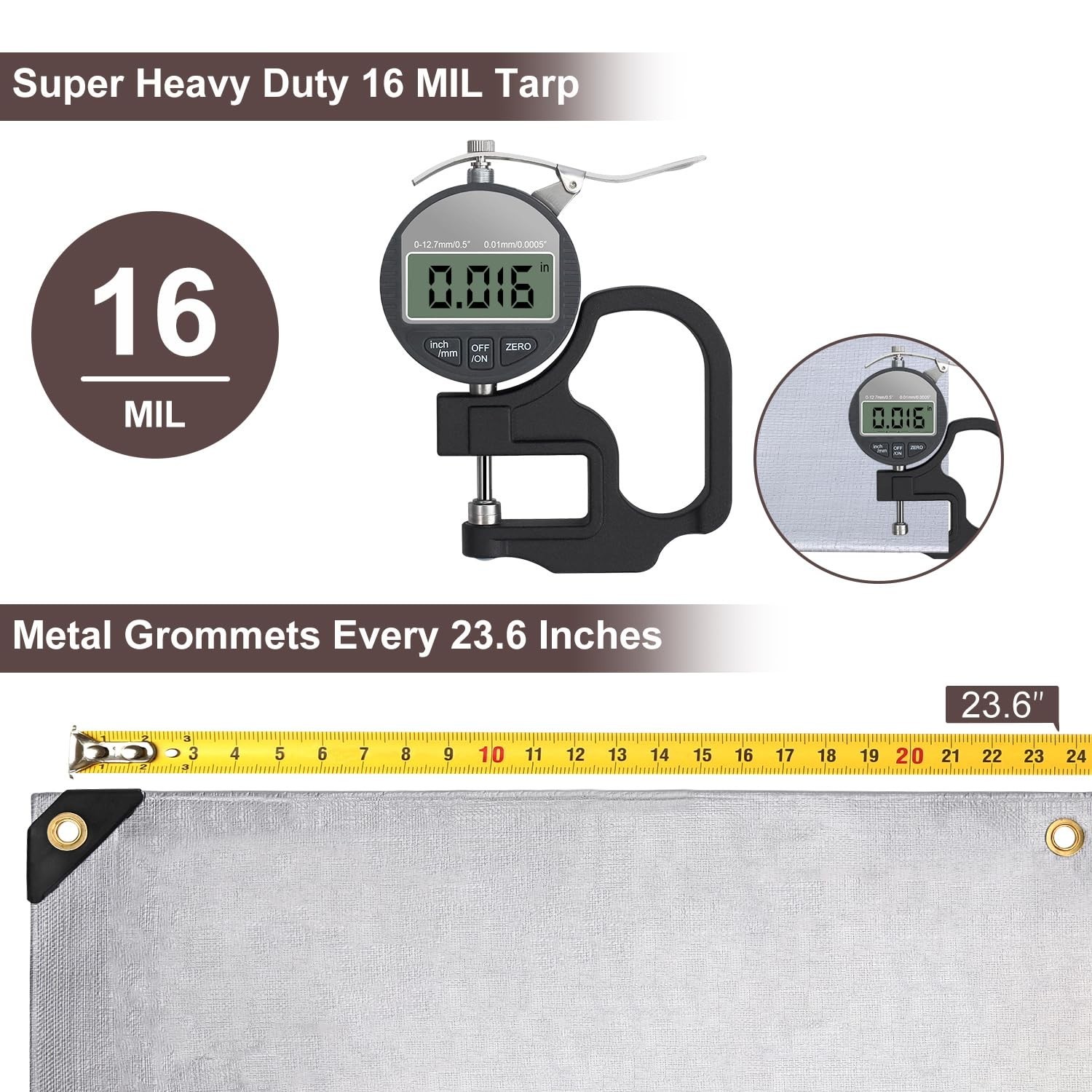 Tarp 6x8FT, 16 Mil, Waterproof Tarps Heavy Duty with Grommets Every 23.6″, Th…