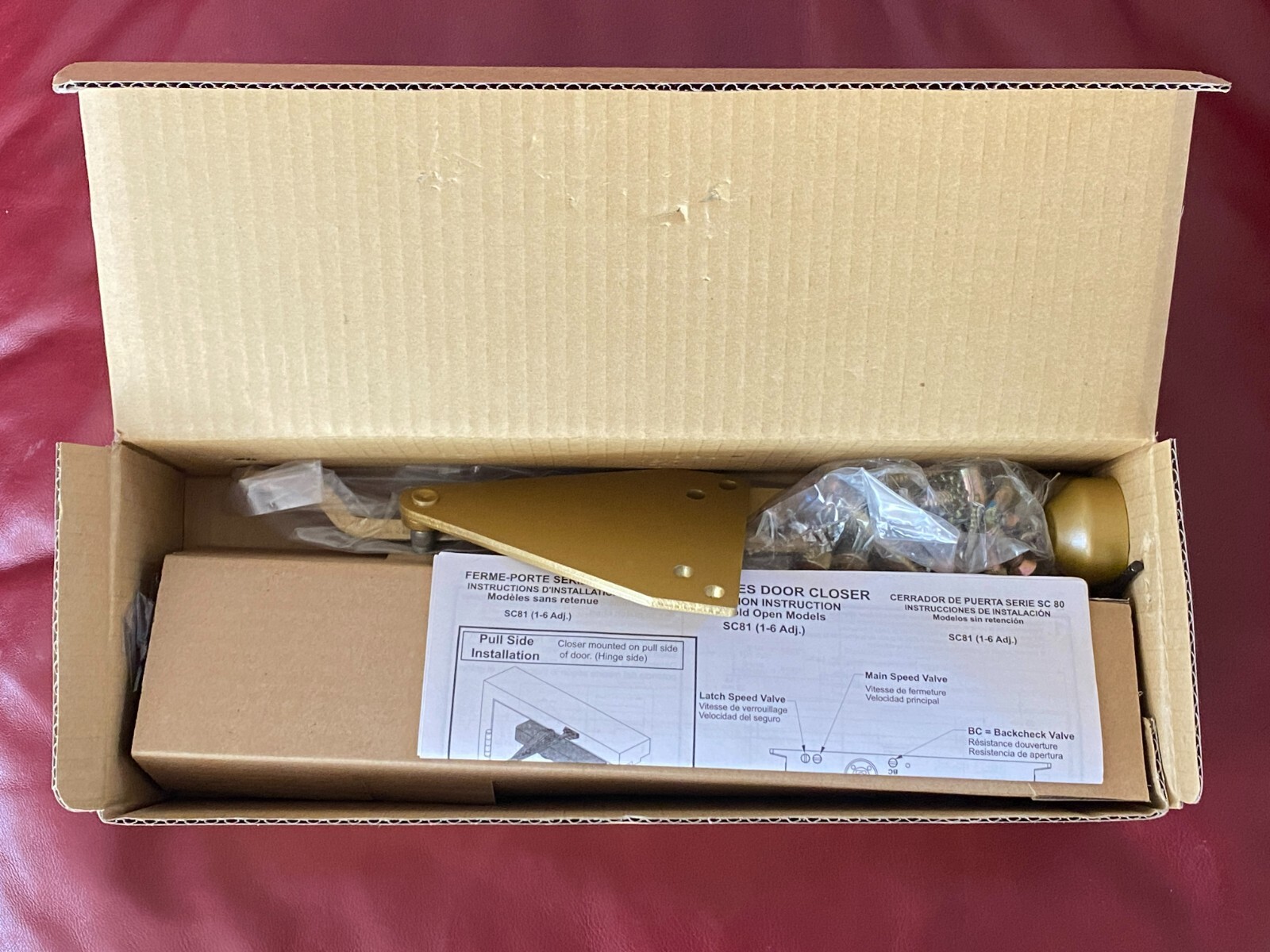 $281 Falcon SC81A RW/PA Door Closer | DA Cylinder | Slim Cover | Brass Finish