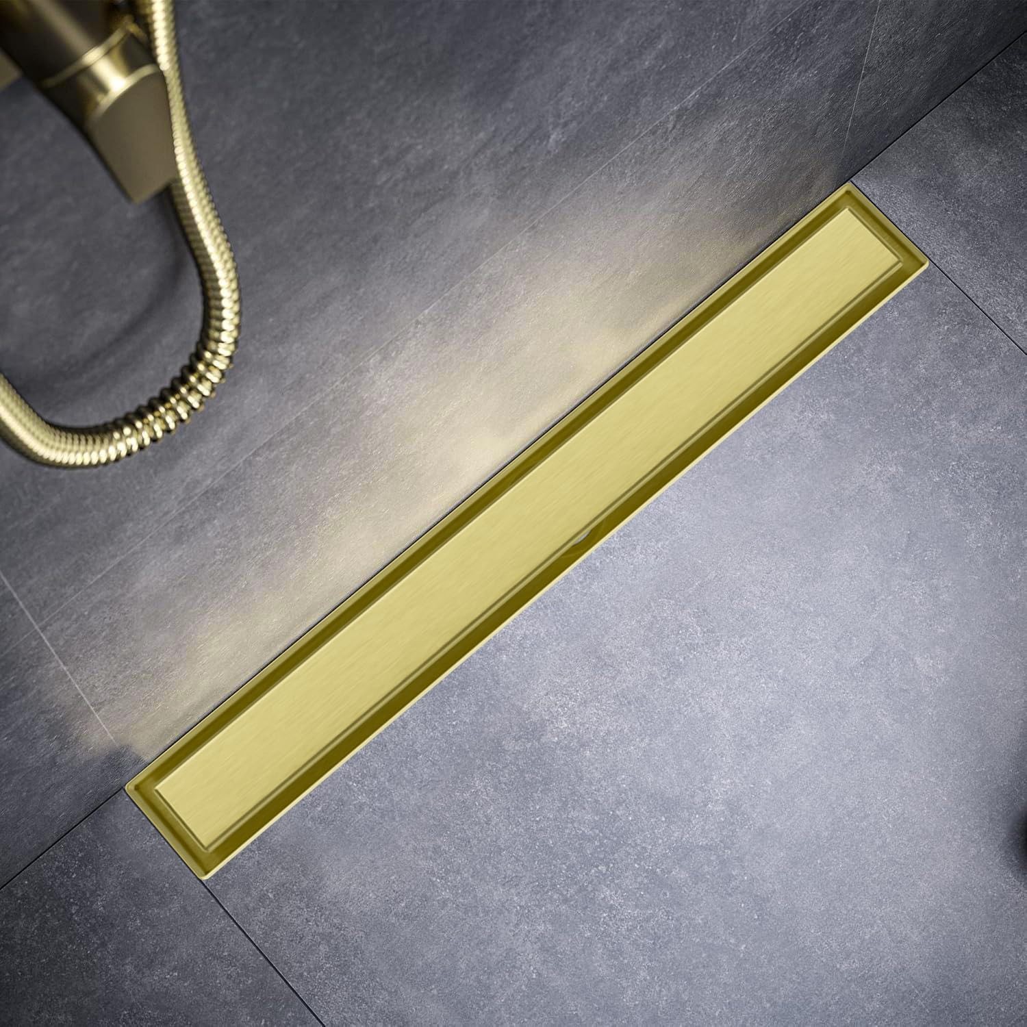 Bmvlffs Brushed Gold 24-Inch Linear Shower Drain with Tile Insert 24 IN,
