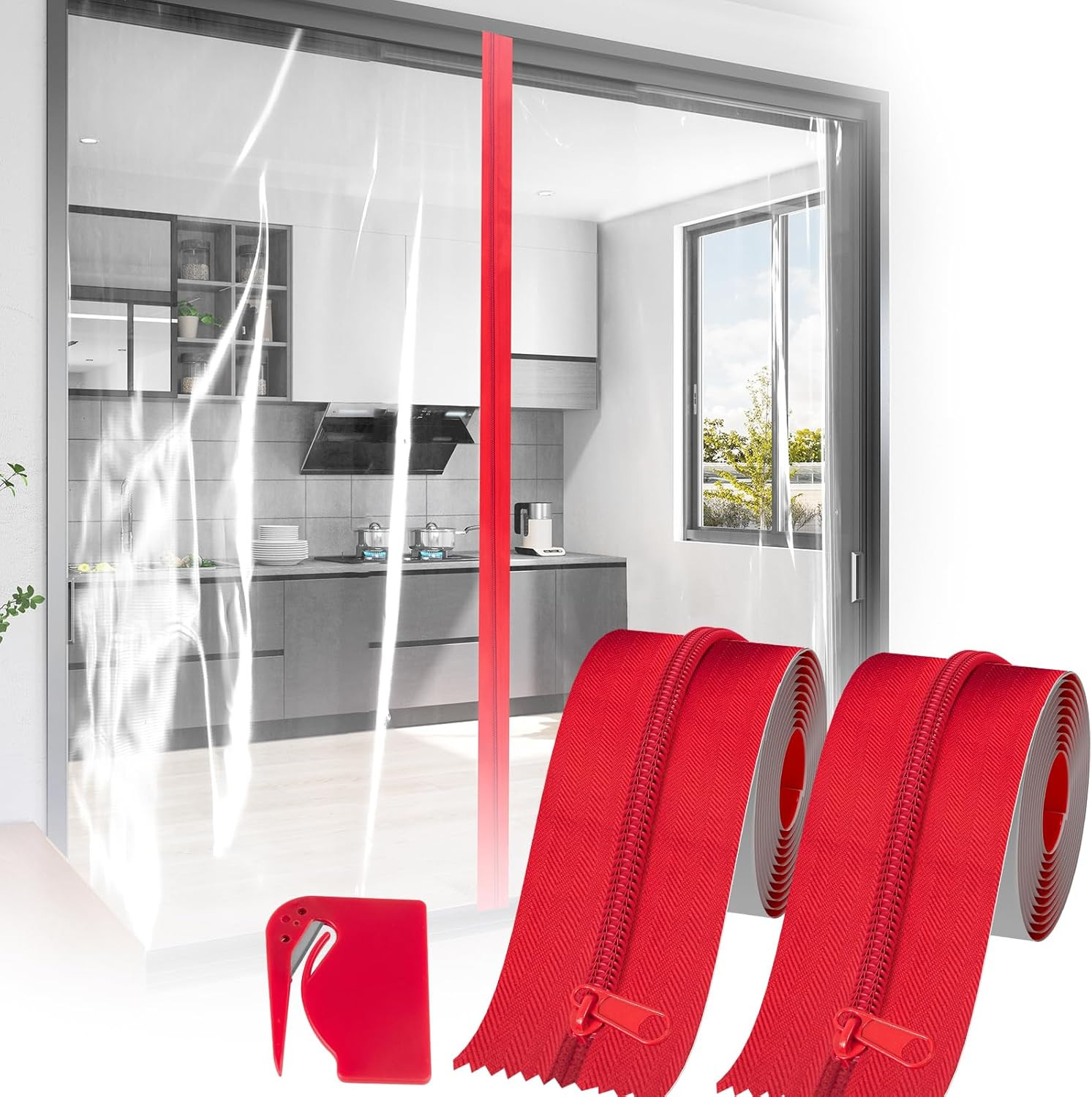Heavy Duty Zipper Door for Dust Barriers,2 Rolls Self-Adhesive Dust Zipper for P