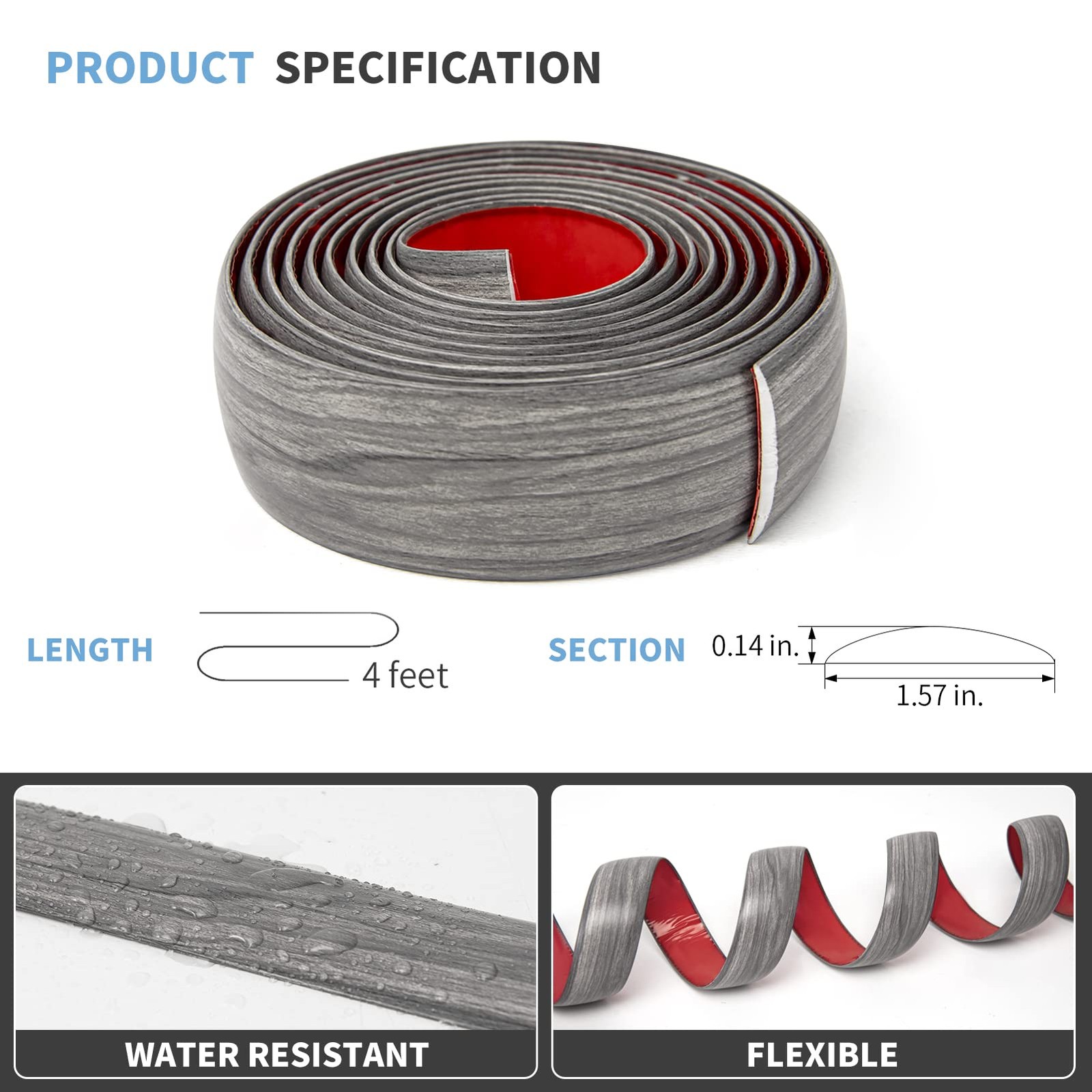 Art3d Self Adhesive Vinyl Floor Transition Strip, Laminate 4 FT, Gray