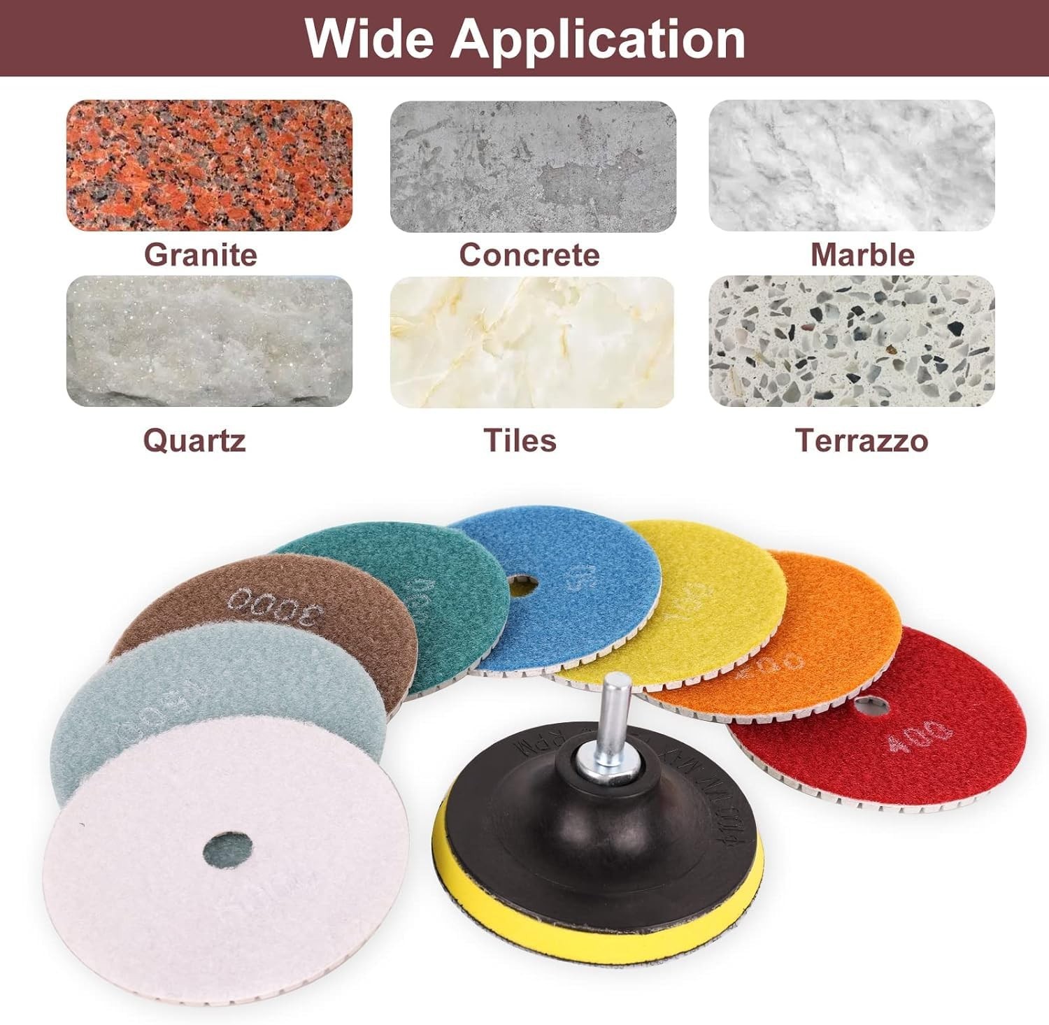 Marble Polishing Kit, 4-Inch Diamond Polishing Pads, 12 Pieces Wet/Dry Granite S