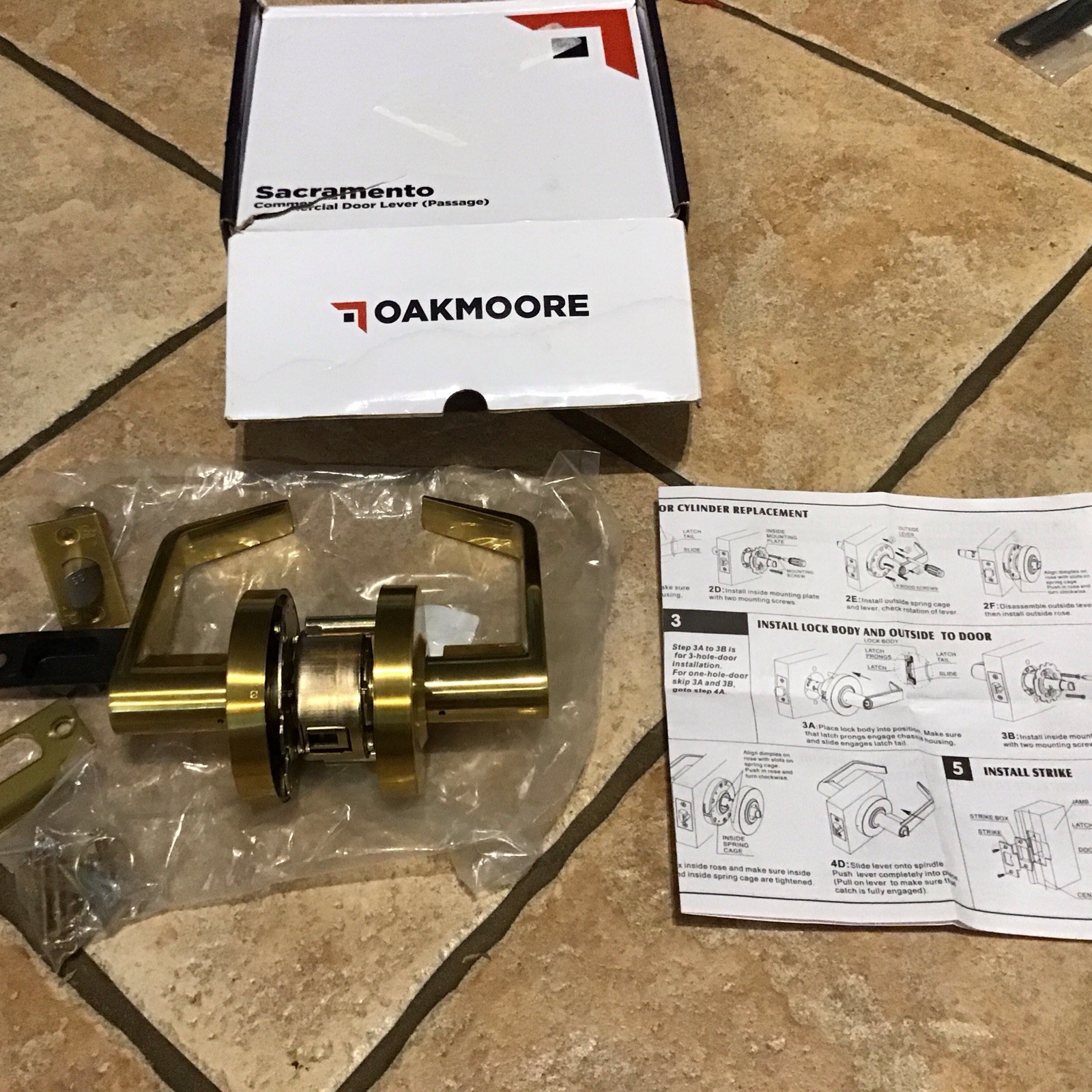 OakMoore Sacramento Passage Door Lever Handle Set In Commercial Grade – Gold