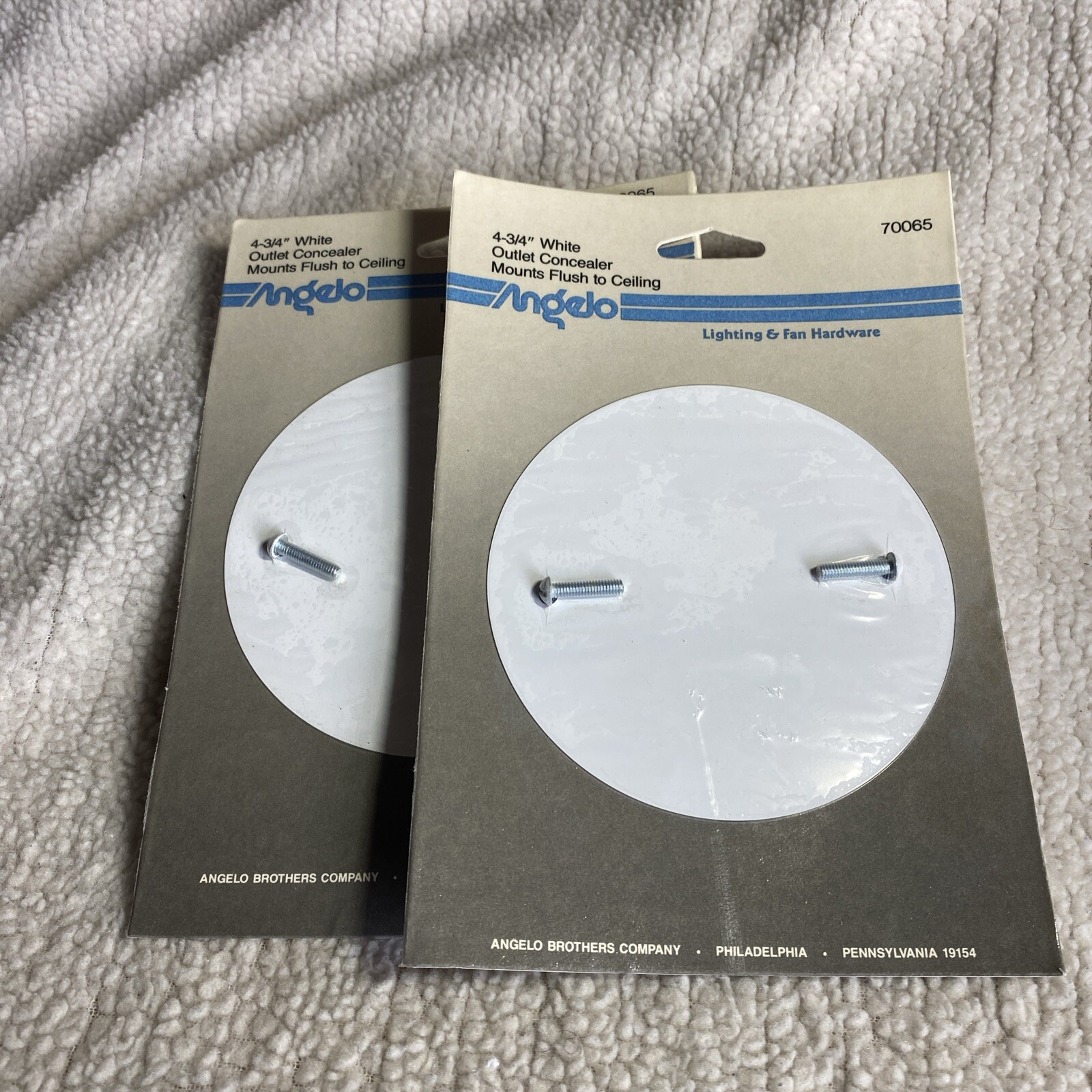 Angelo Brothers 4-3/4″ Outlet Concealer, Mounts Flush to Ceiling-WHI, NOS, 2-pk.