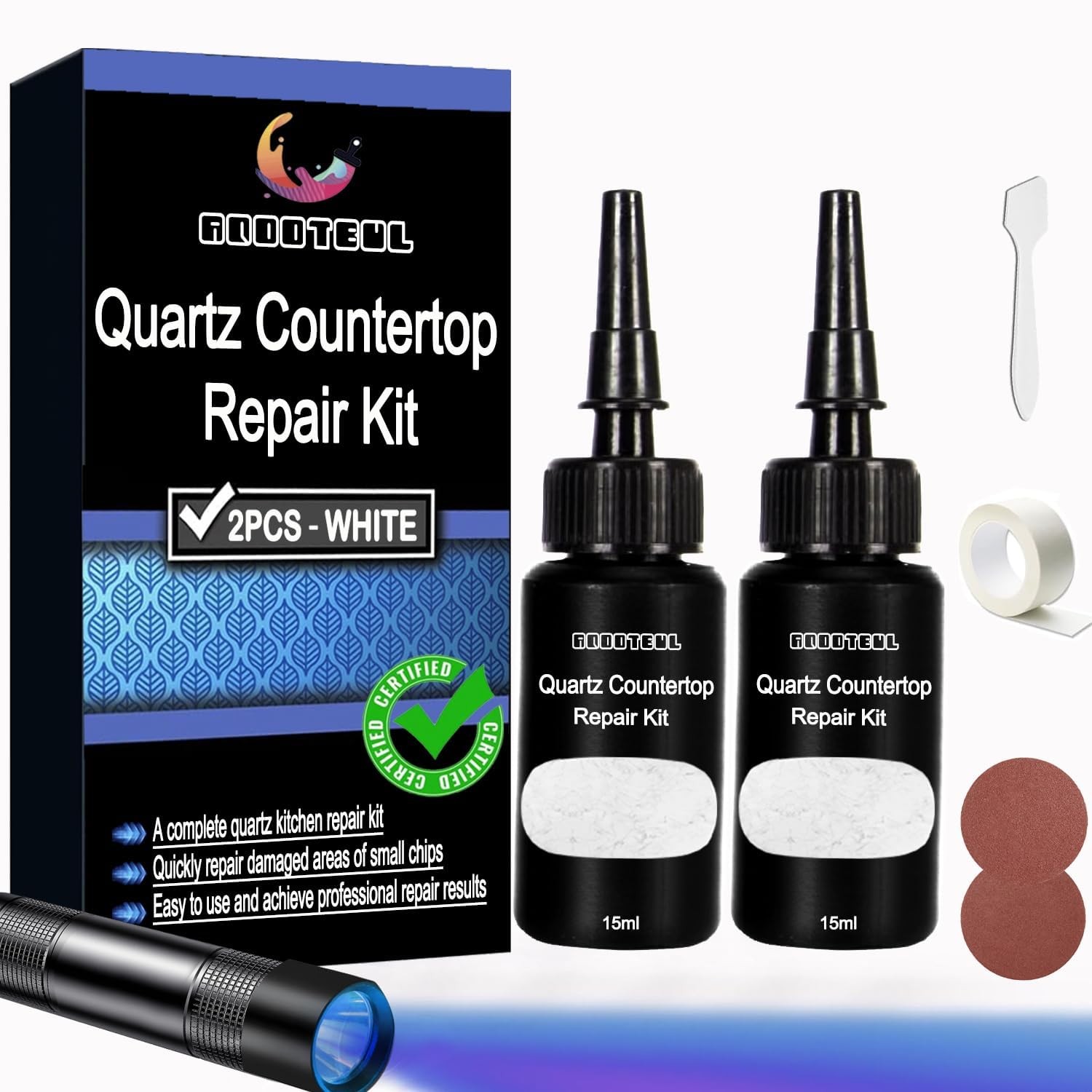 Premium Quartz Countertop Repair Kit, 2pcs White Granite And Marble Chip Repa…