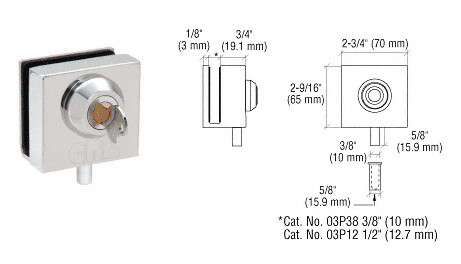 CRL 03P12 Chrome Deluxe Slip-On Showcase Lock for 1/2″ Glass