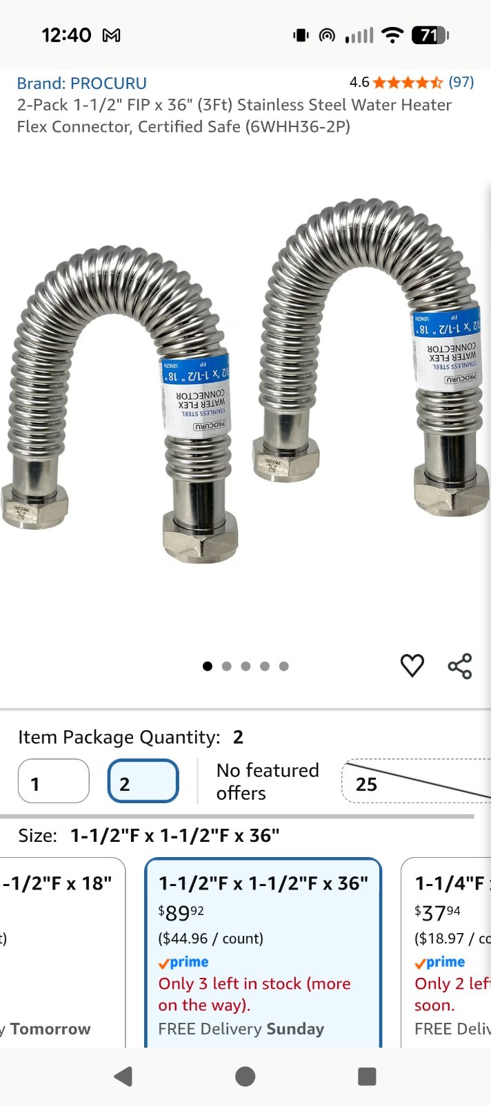 Water Heater FLEX Connector 304 Stainless Steel 1-1/2″ FIP(NPT) X 1-1/2″FIP(NPT)