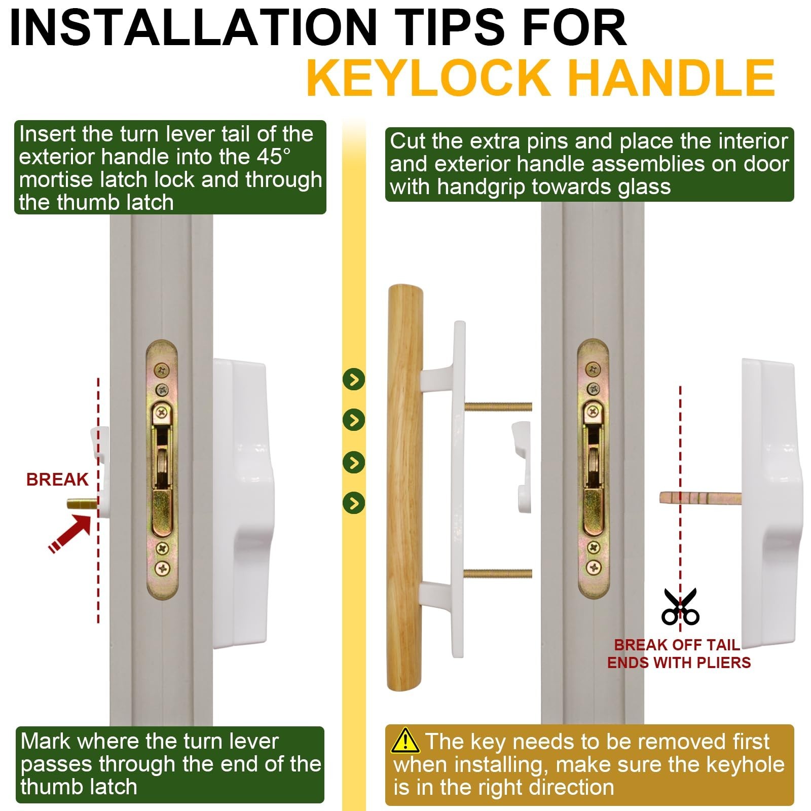 Sliding Glass Patio Door Handle Set with Key Cylinder, Fit for 45° Mortise