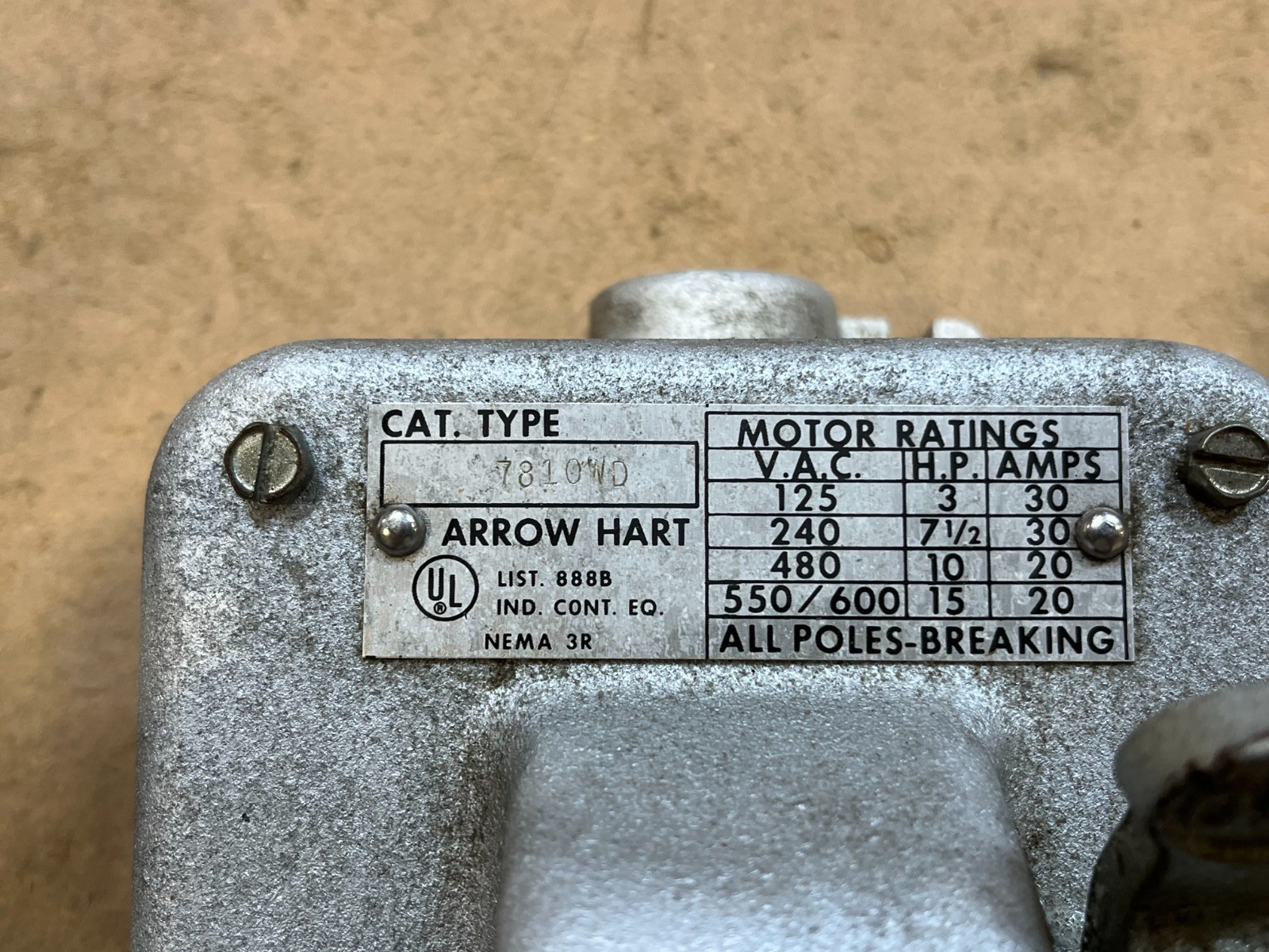 Arrow-Hart 7810WD Iron Motor Controller Switch