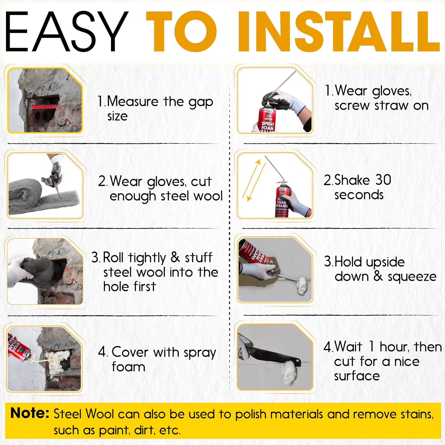 [Upgraded] Rodent Barrier Kit, Steel Wool Included PU Spray Foam Hole Filler for