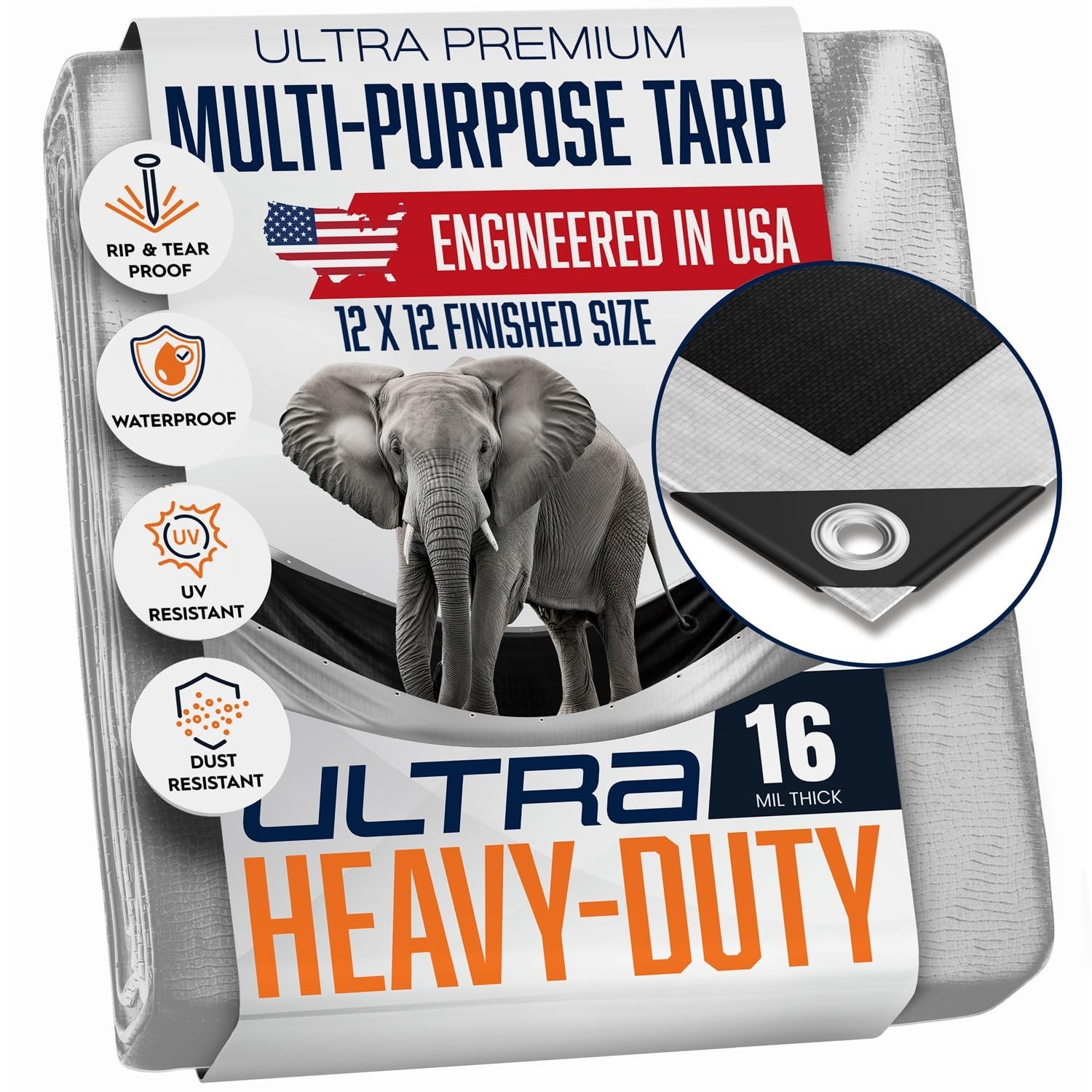12×12 Ultra Heavy Duty Tarp, Extra Thick 16 Mil, UV Resistant, Grommets Every…