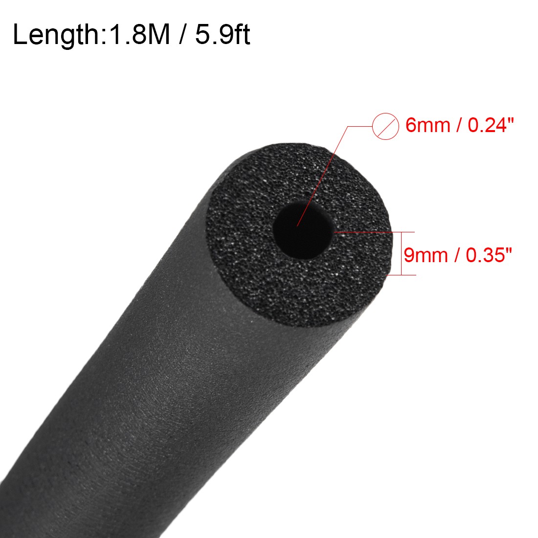 Foam Hose 2/8″ x 3/8″ Air Conditioner Heat Insulation Pipe 6 Foot Length -Black