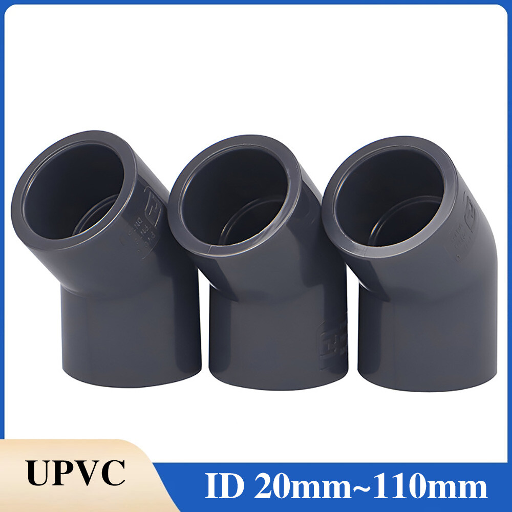 UPVC Elbow 45 Degree Plain Pipe Fitting Plumbing Bend ID 20~110mm Dark Gray