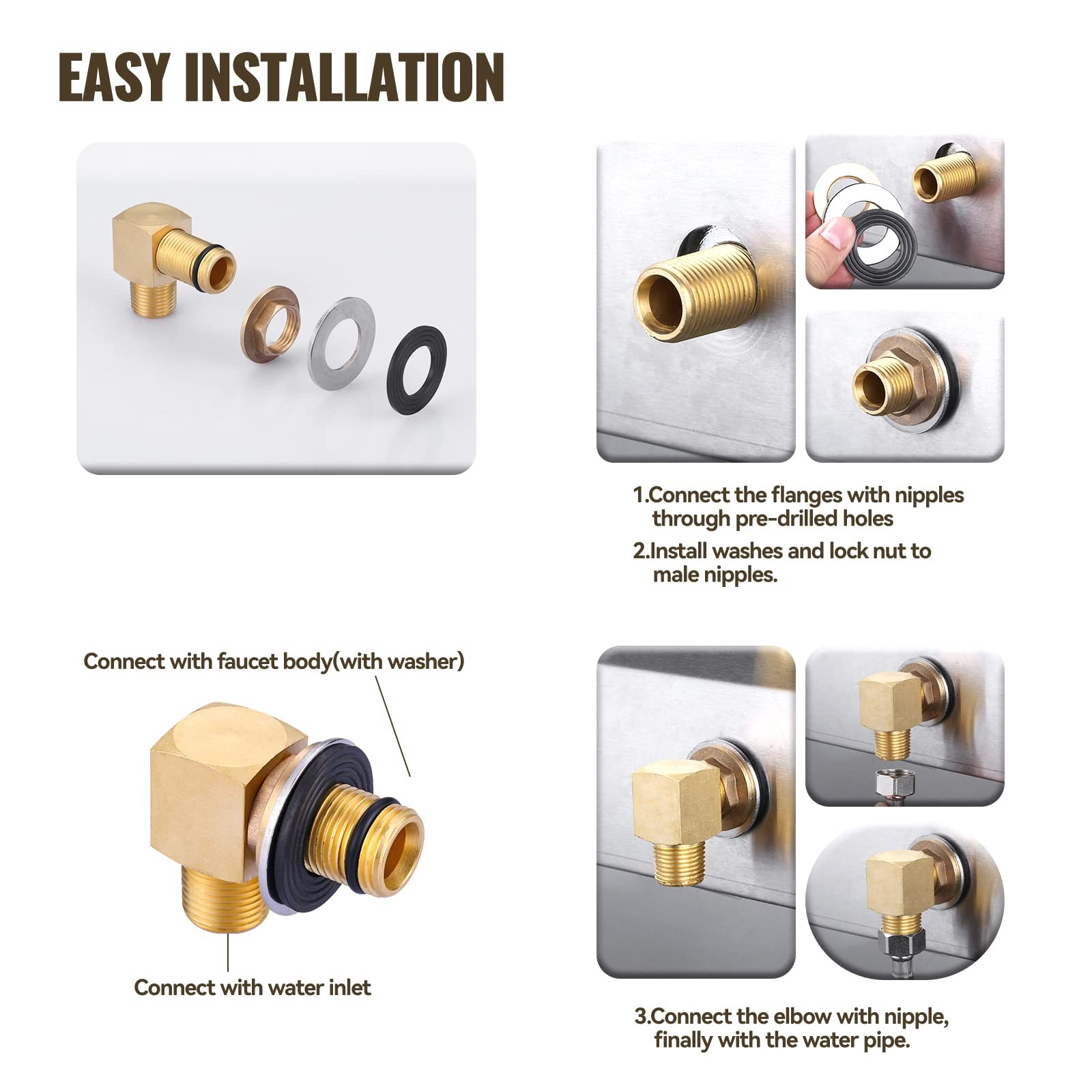 2PCS Installation Kit Commercial Faucet, iVIGA Wall Mounting 1/2 inch, Brass