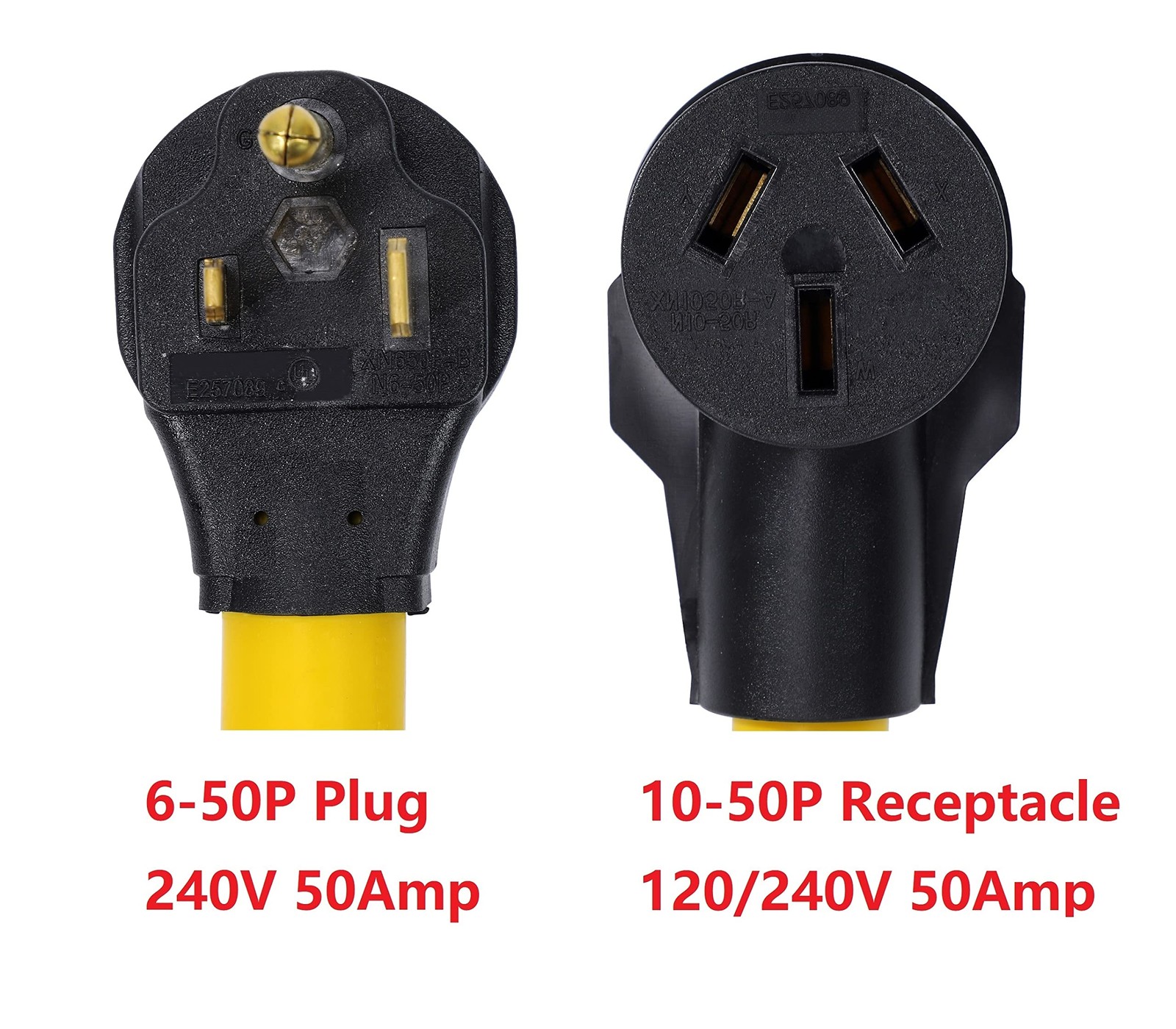 ONETAK NEMA 6-50P to 10-50R 240V 50 Amp 3 Prong Male Plug 50 6-50P/10-50R