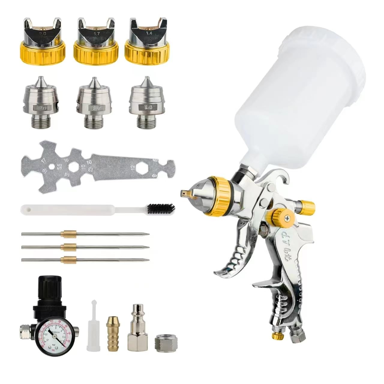 Fornax Hvlp Spray Gun Replaceable 1.4Mm 1.7Mm 2.0Mm Nozzles Needle Cap