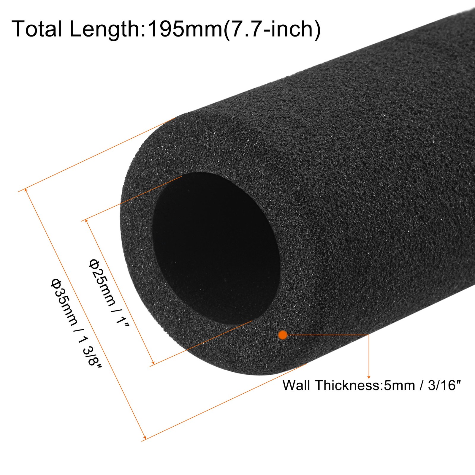 1 x Foam Grip Tubing Handle Grips 25mm ID 5mm Wall Thick 195mm Black