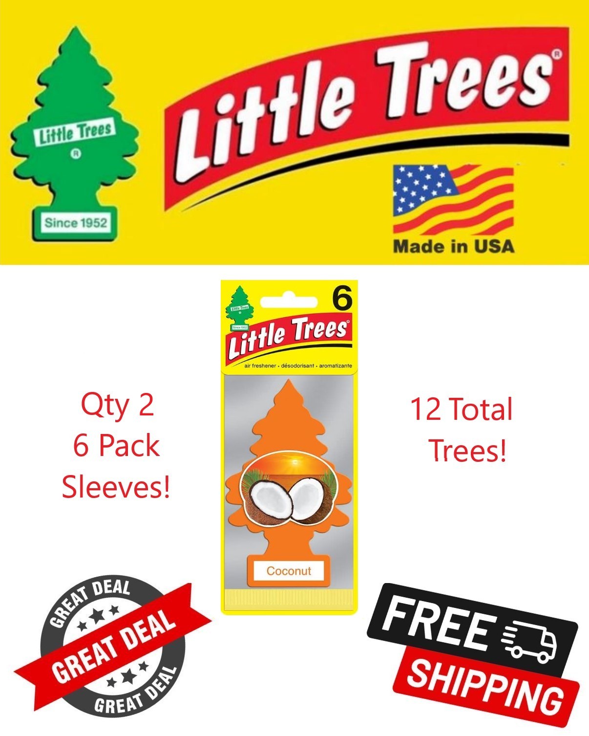 Little Trees 60317 Coconut Scent Hanging Air Freshener for Car & Home 12 Pack!