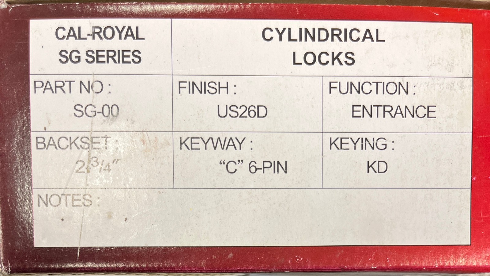 Cal-Royal Cylindrical Lockset SG Series. SG-00-US26D, 2-3/4″ backset