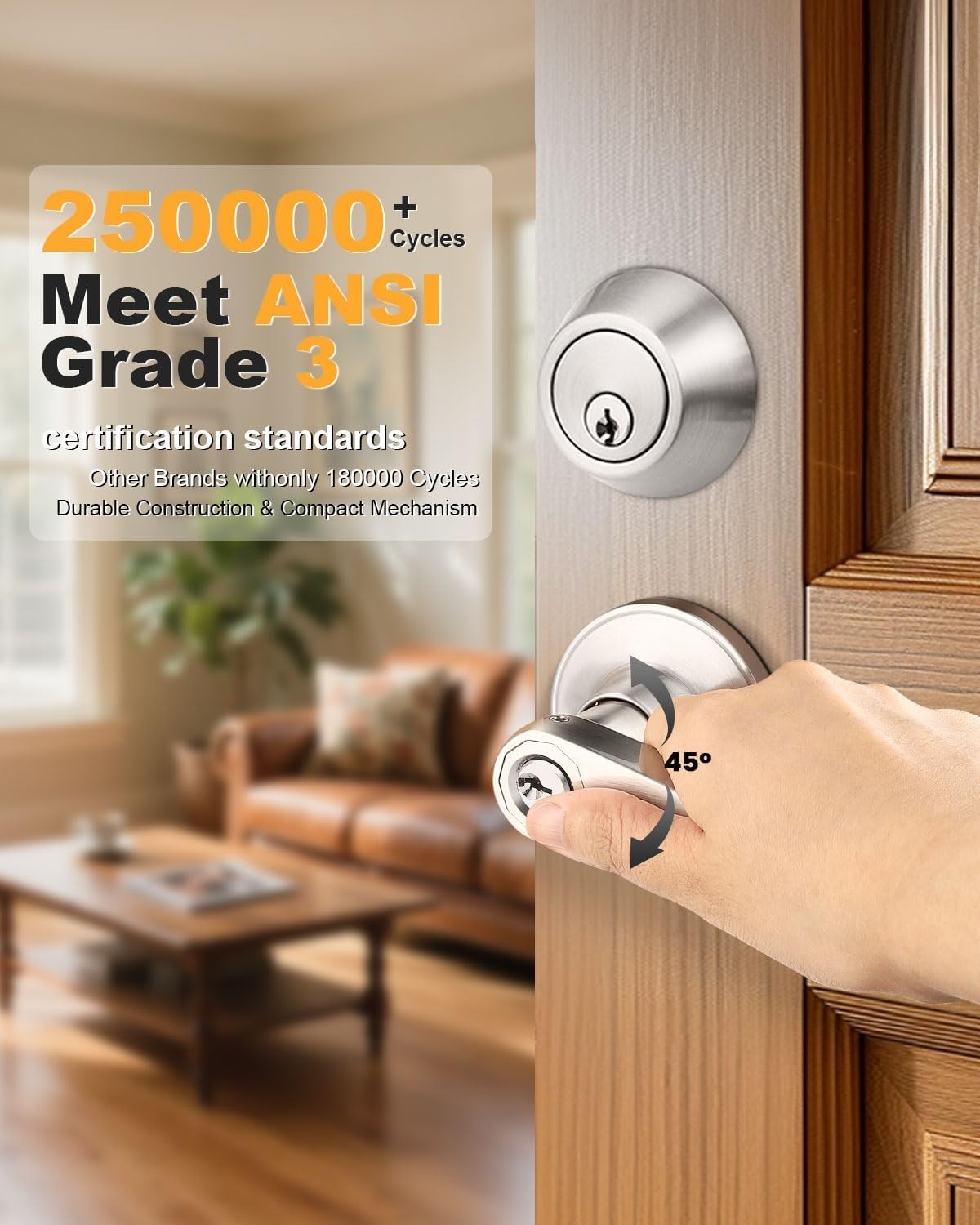 Complete Entry Security Set: Satin Nickel Keyed-Alike Levers & Deadbolts, 2-Pack