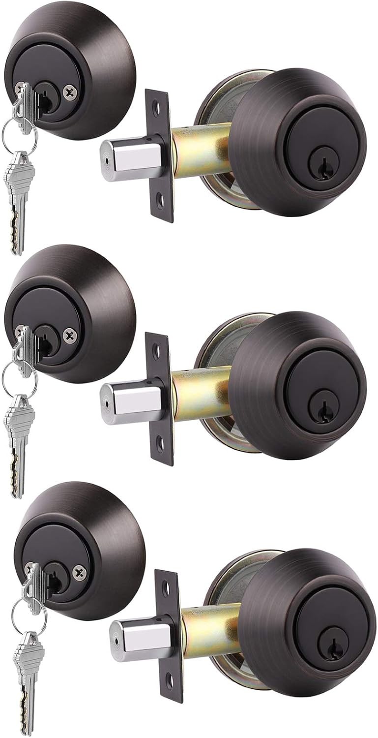Gobrico 3 Keyed Alike Double Cylinder Deadbolts, 3 Pack, Oil Rubbed Bronze