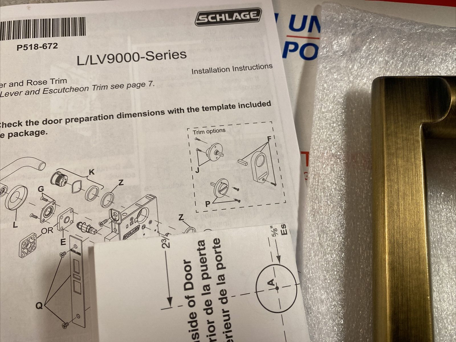Schlage Commercial Mortise Lock Trim Pack L-Series Lock.09-454.L0N.609.00A