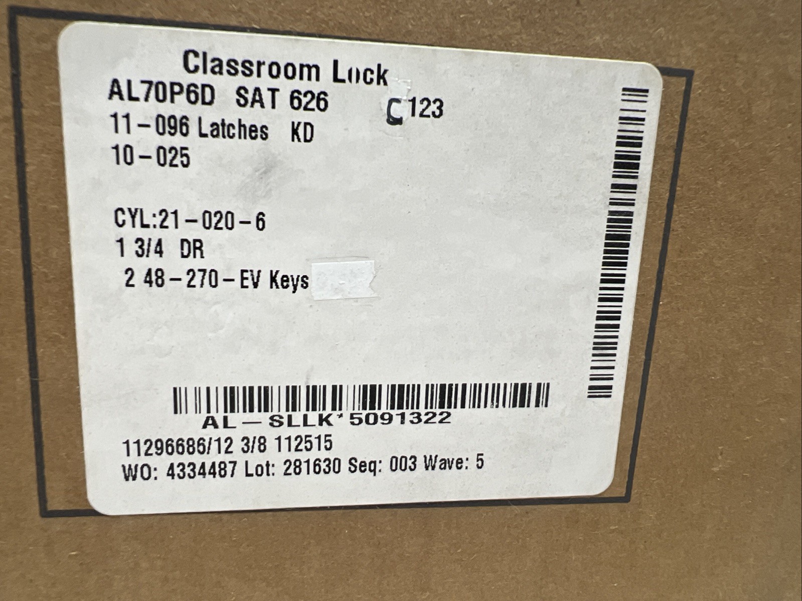 Schlage Classroom Lock AL70P6D Satin Nickel. NIB