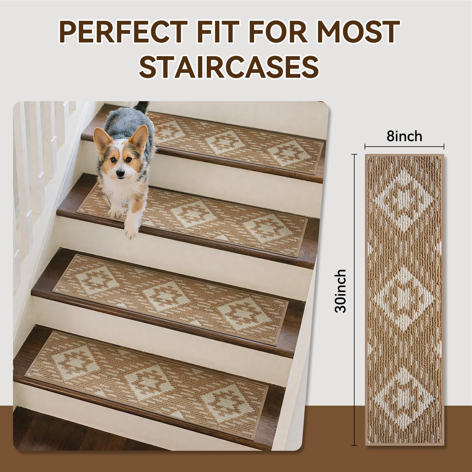 Ydkgl 15Pc Stair Treads Non-Slip Washable Peel And Stick Stair Treads For