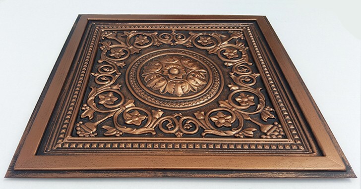 Washable PVC Ceiling Tiles – 2′ x 2′ Lay-in Tile Mold Free, Majesty Copper Black