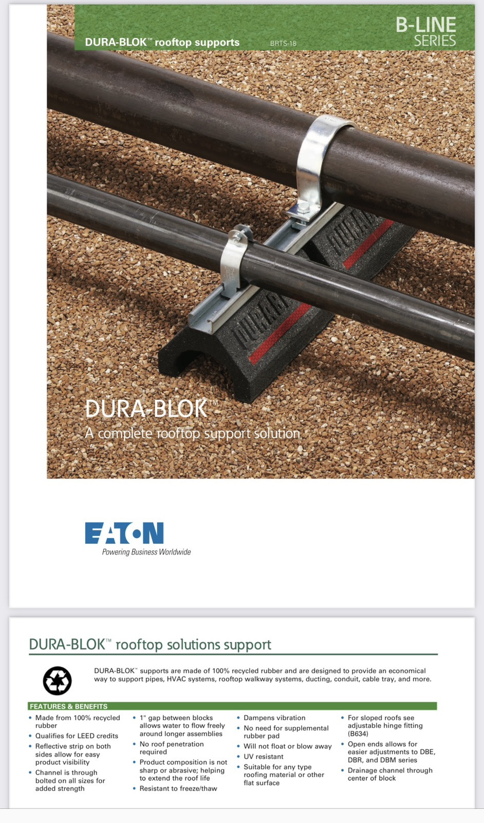 B-line DB10 5”H X 6” W X 9.6”L Dura-blok Rubber Rooftop Conduit Support Base