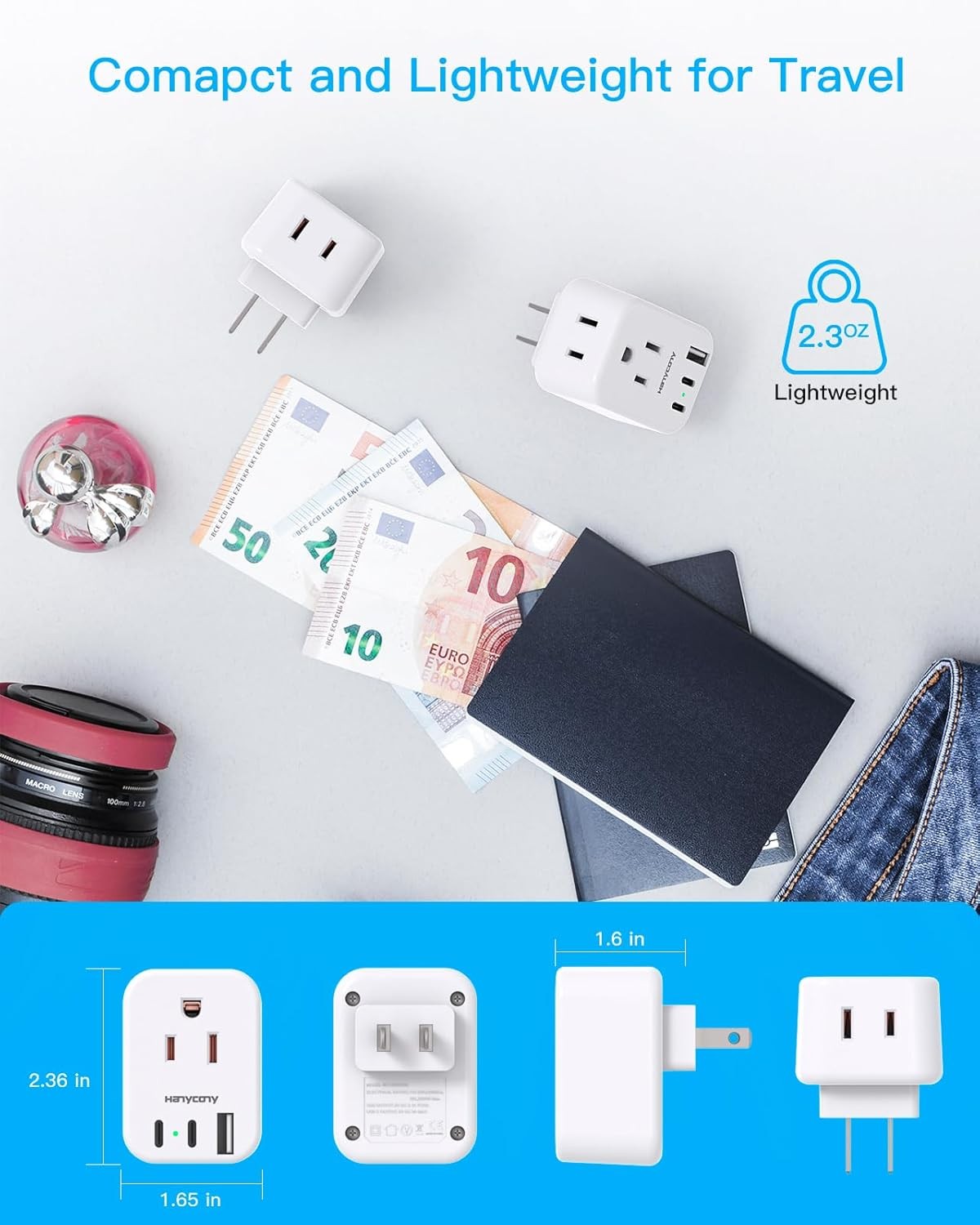 Japan Travel Adapter HANYCONY 2 Outlets 3 USB Type A