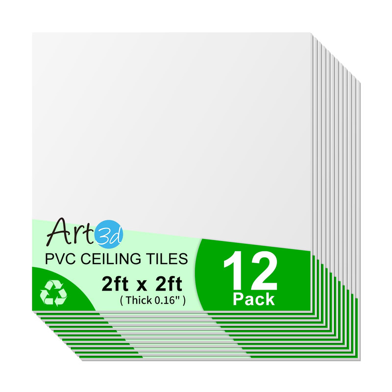 Art3D 24X24 Smooth Drop Ceiling Tiles 48 Sq.Ft 12-Pack 2Ft X 2Ft Pvc Tiles For
