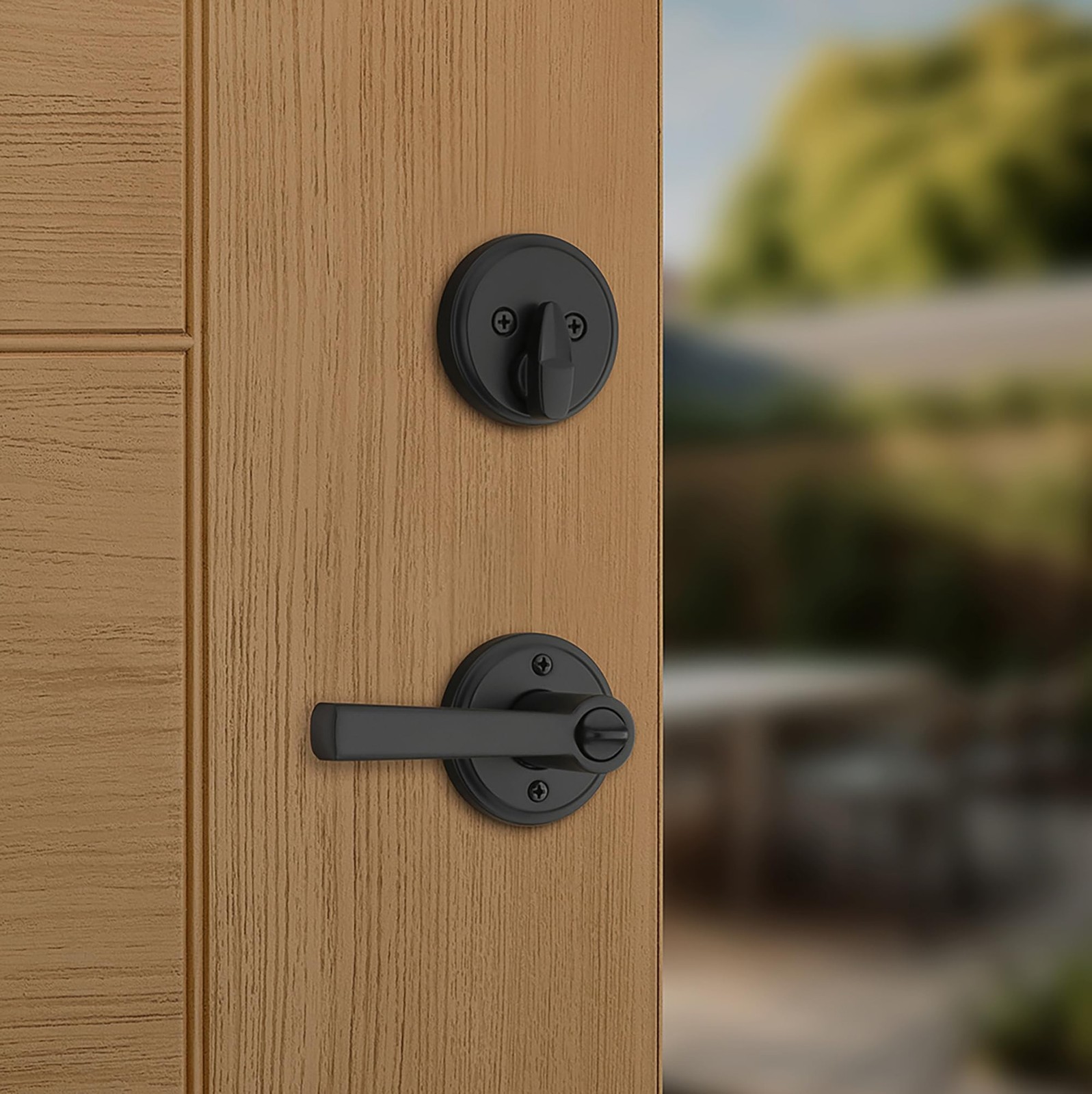 Kwikset Trafford Front Door Lock Handle and Deadbolt Combo Set, Matte Black, …