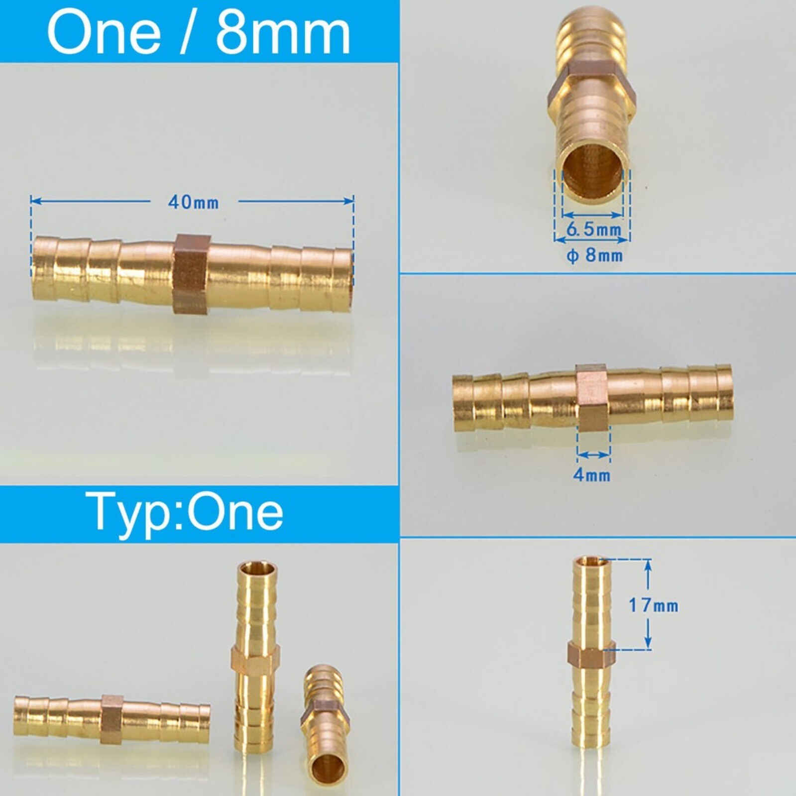 BRASS PIPE FITTING BARBED HOSETAIL JOINER TUBING CONNECTOR AIR WATER FUEL GAS