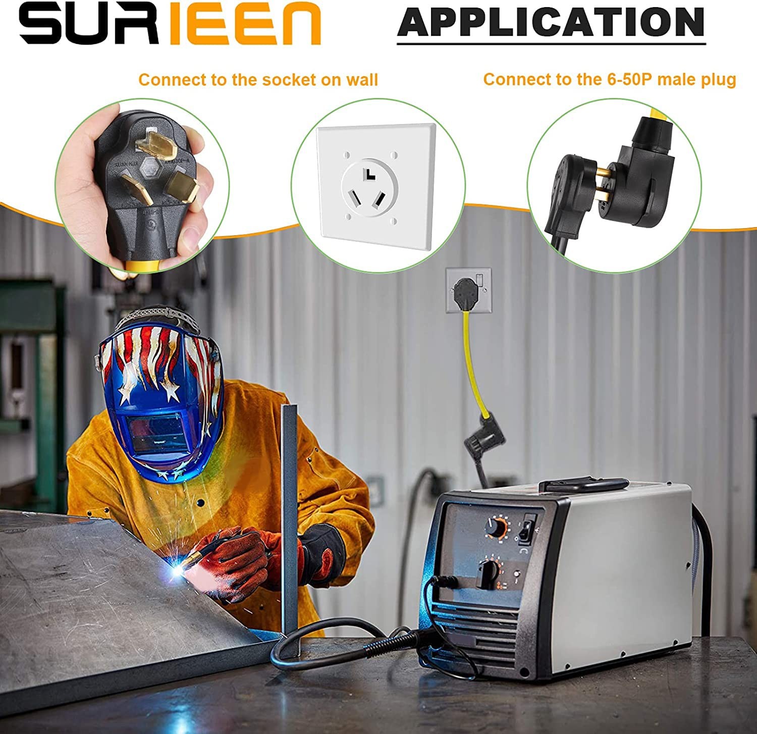 SURIEEN NEMA 10-30P to 6-50R Welding Adapter Cord, 30 6-50R, Yellow