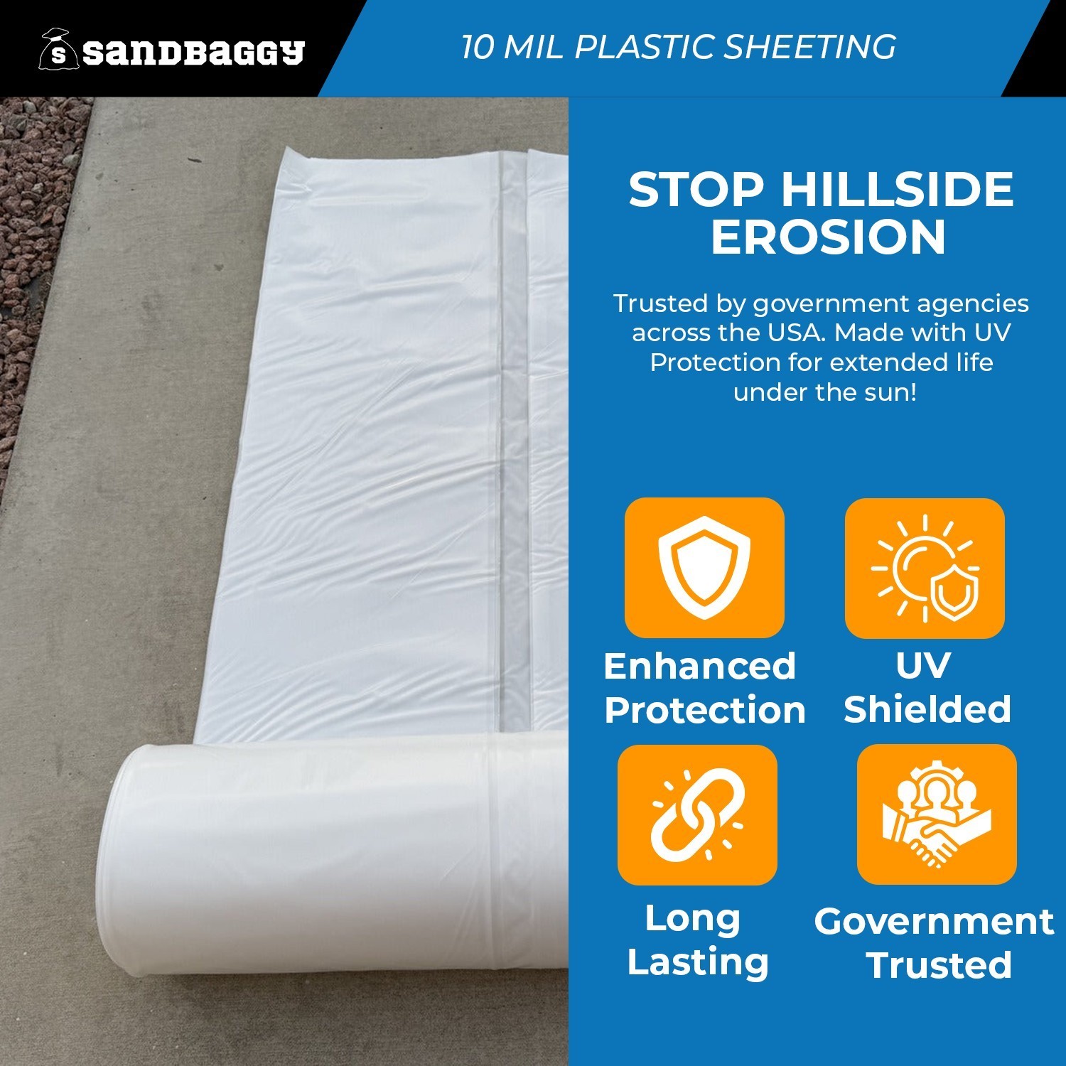 BULK 10 Mil Clear Plastic Sheeting Roll – Poly Visqueen | USA Made – Sandbaggy