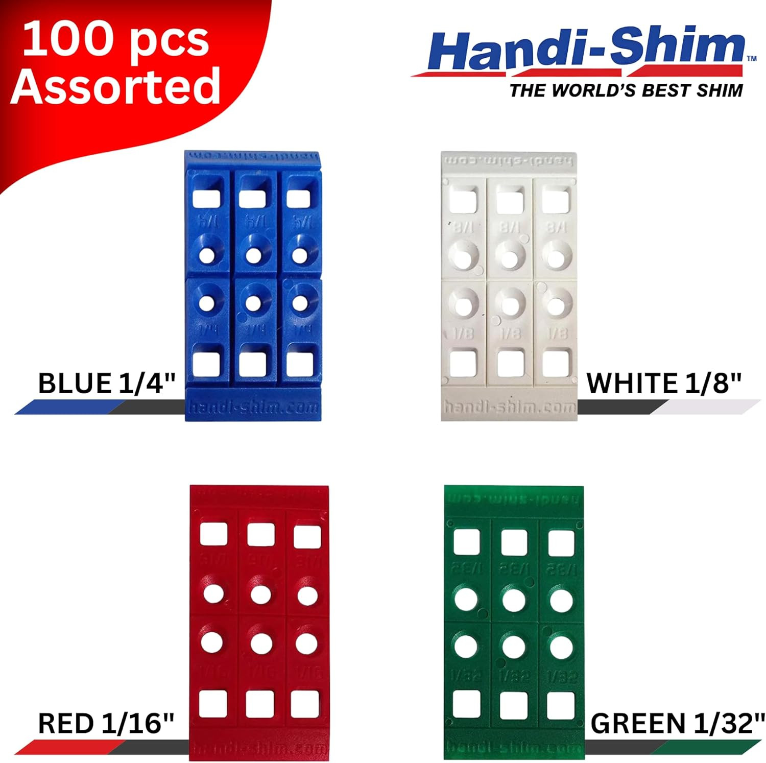 Plastic Construction Shims & Spacers Variety Pack – Assorted 4 Thicknesses (1/32