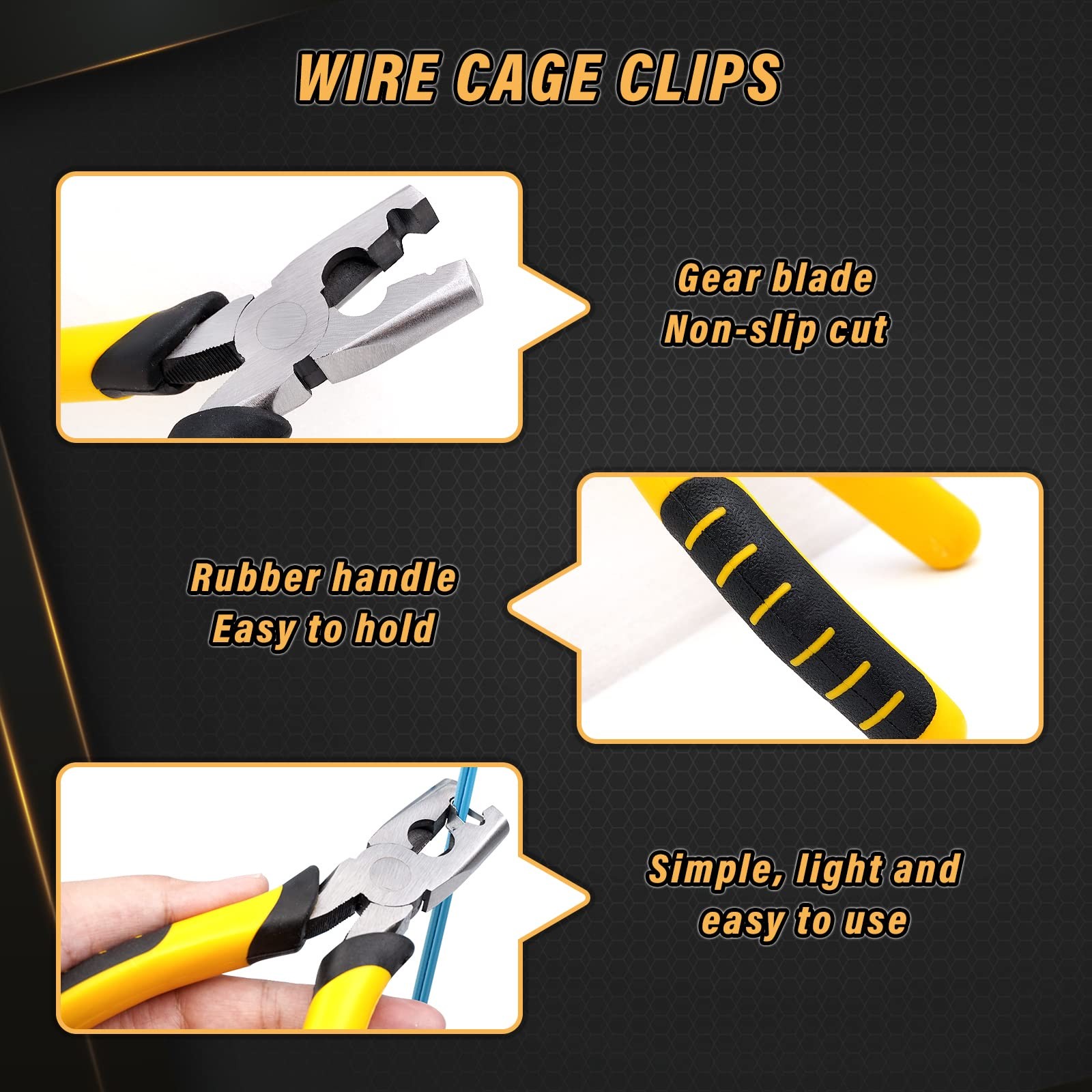 900pcs Rabbit Chicken Wire Cage Clips with Fence Pliers Hog Rings Yellow
