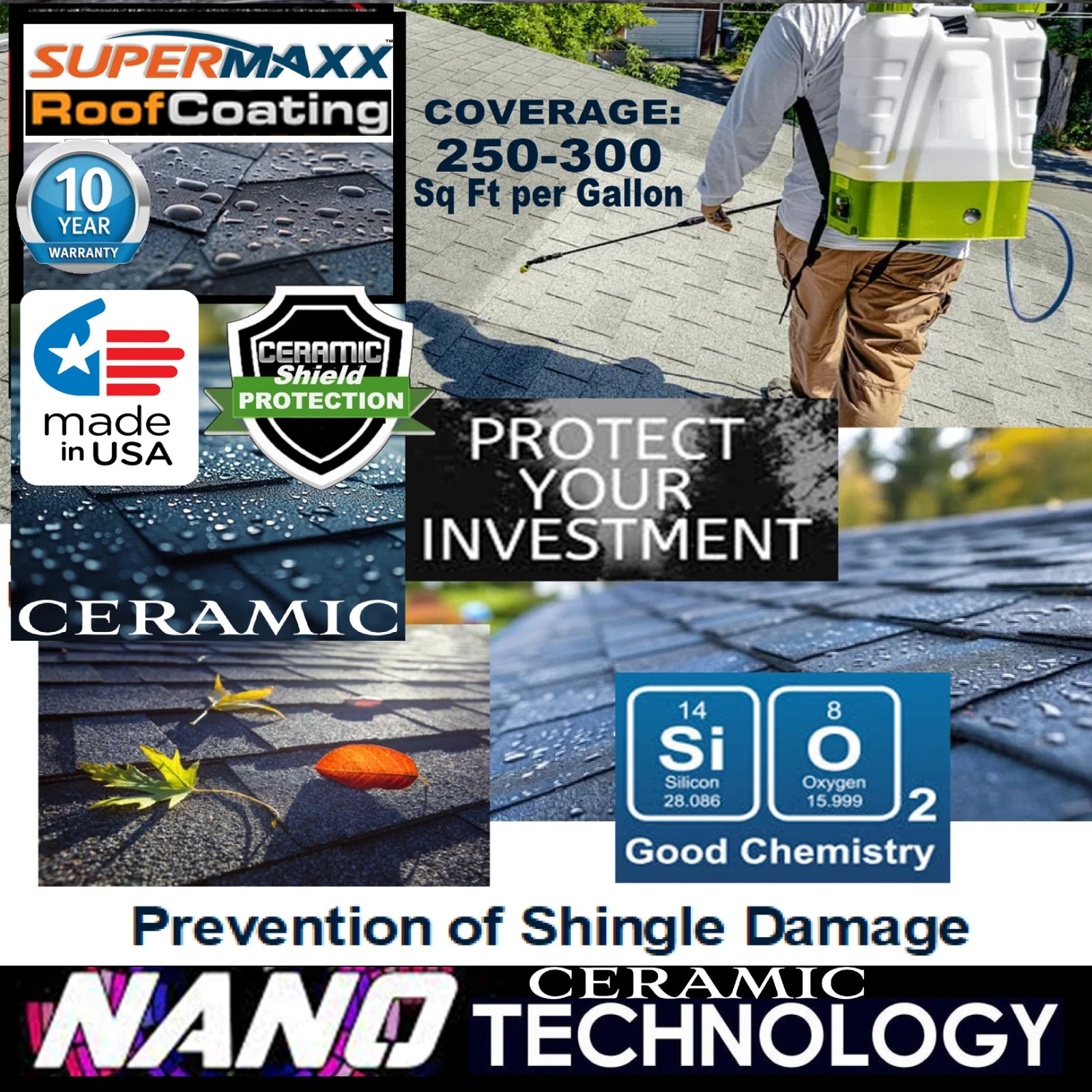 NANO ROOF COATING ’10 YEAR CLEAR SEALER STAIN UV PROTECTION ASPHALT SHINGLES