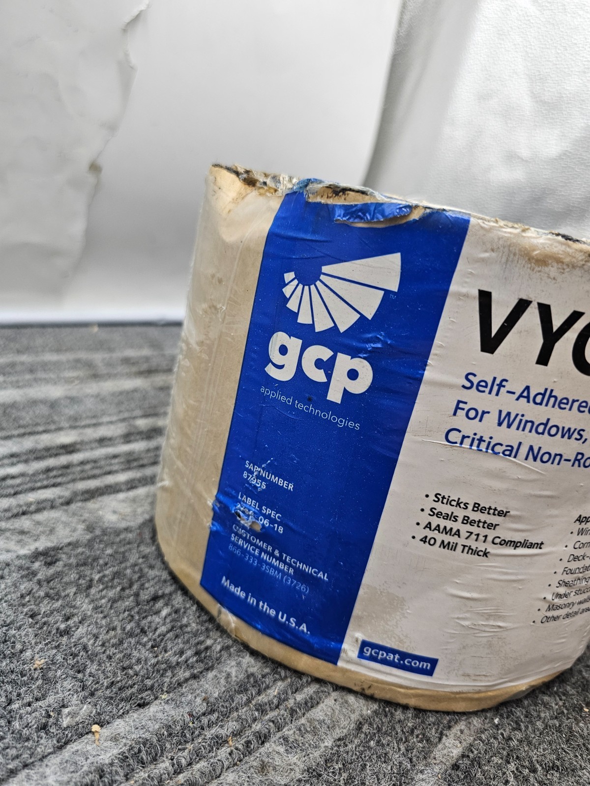 Grace Vycor V40 Self Adhered Flashing 6″ x 50′ 40 mil Thick For Windows. Doors