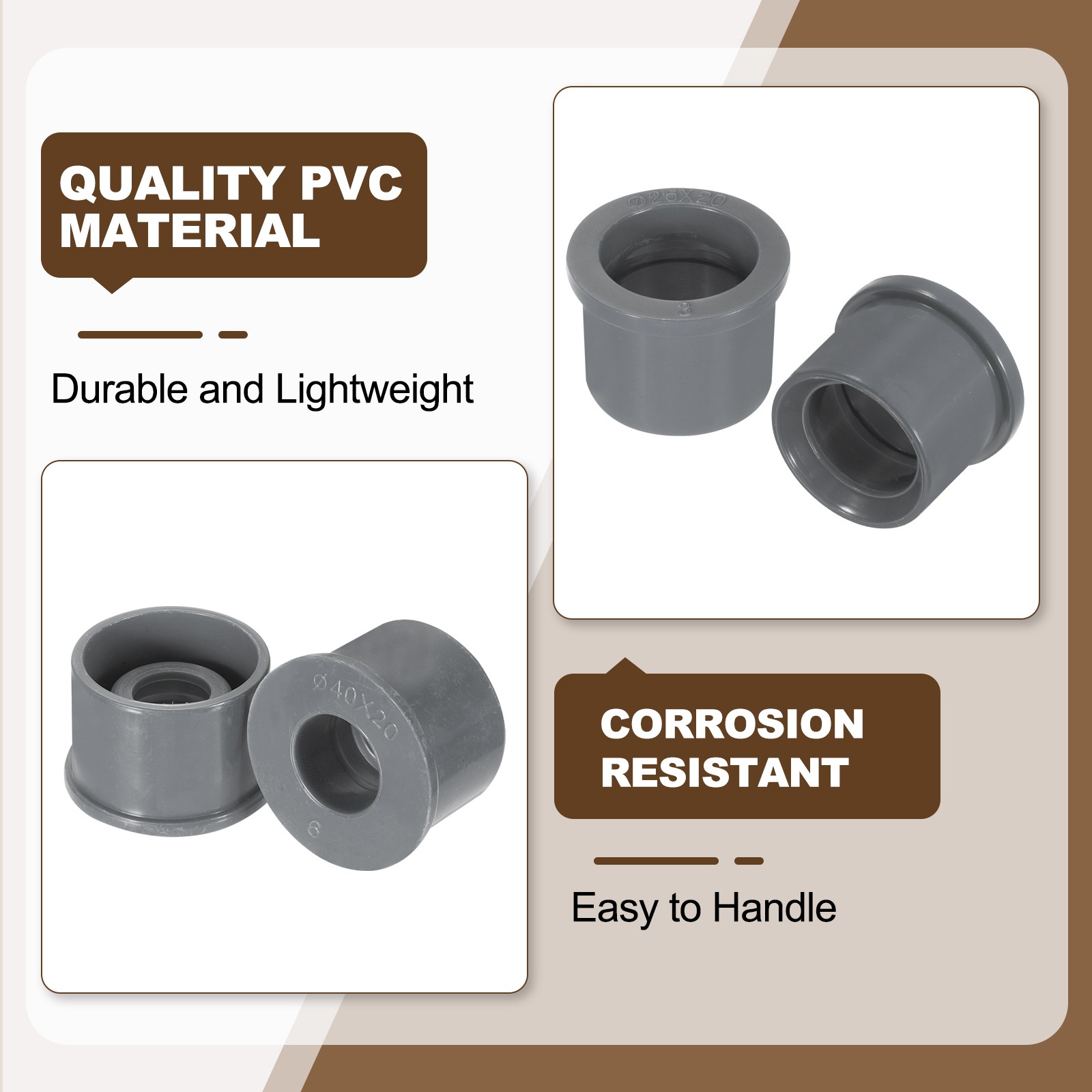 10 Pcs PVC DWV Reducer Bushing 1-1/4″ x 3/4″ (Socket x Socket) Connector Grey