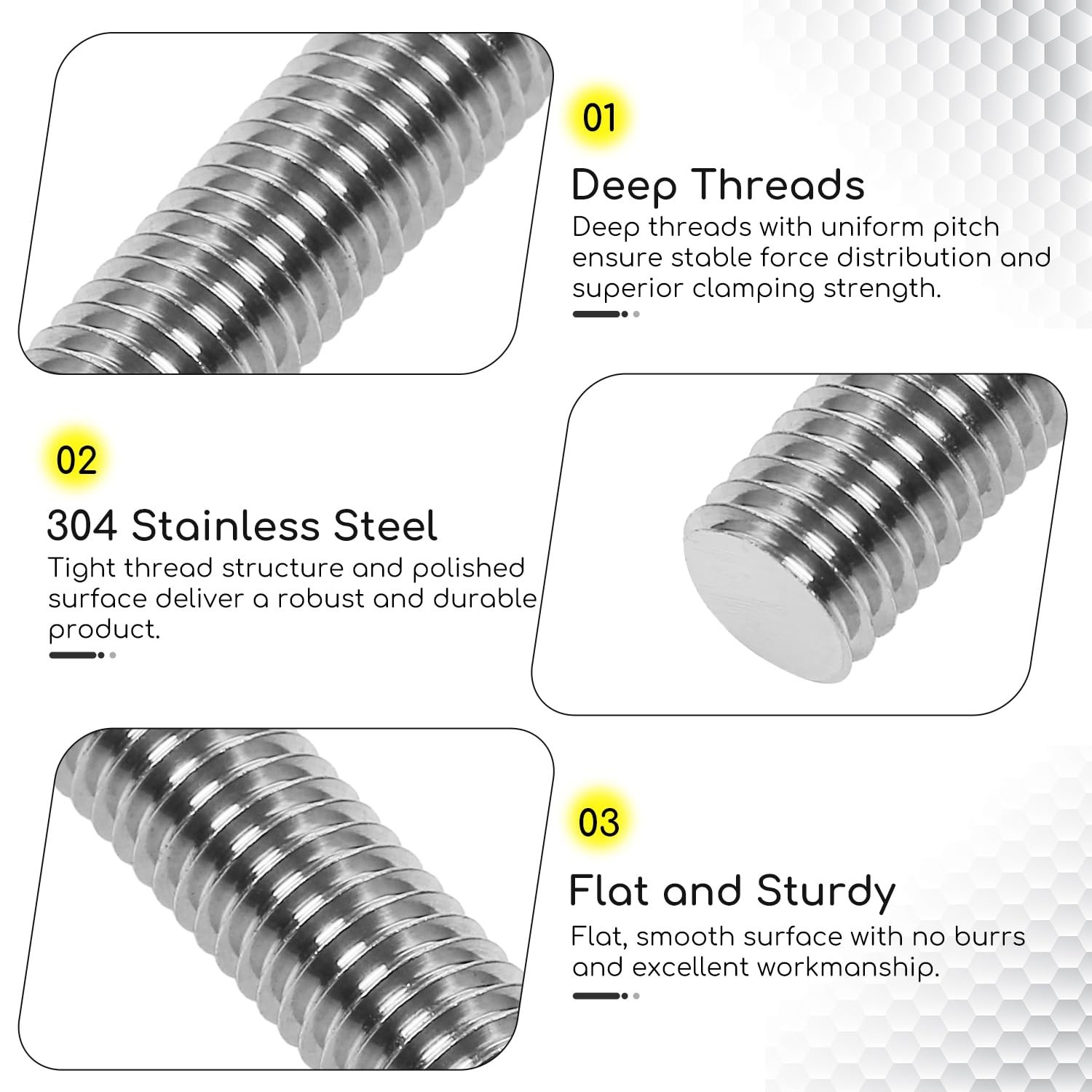 M8 x 1.25 x 50mm Fully Threaded Rod, 304 Stainless Steel All Thread Stud, Hig…