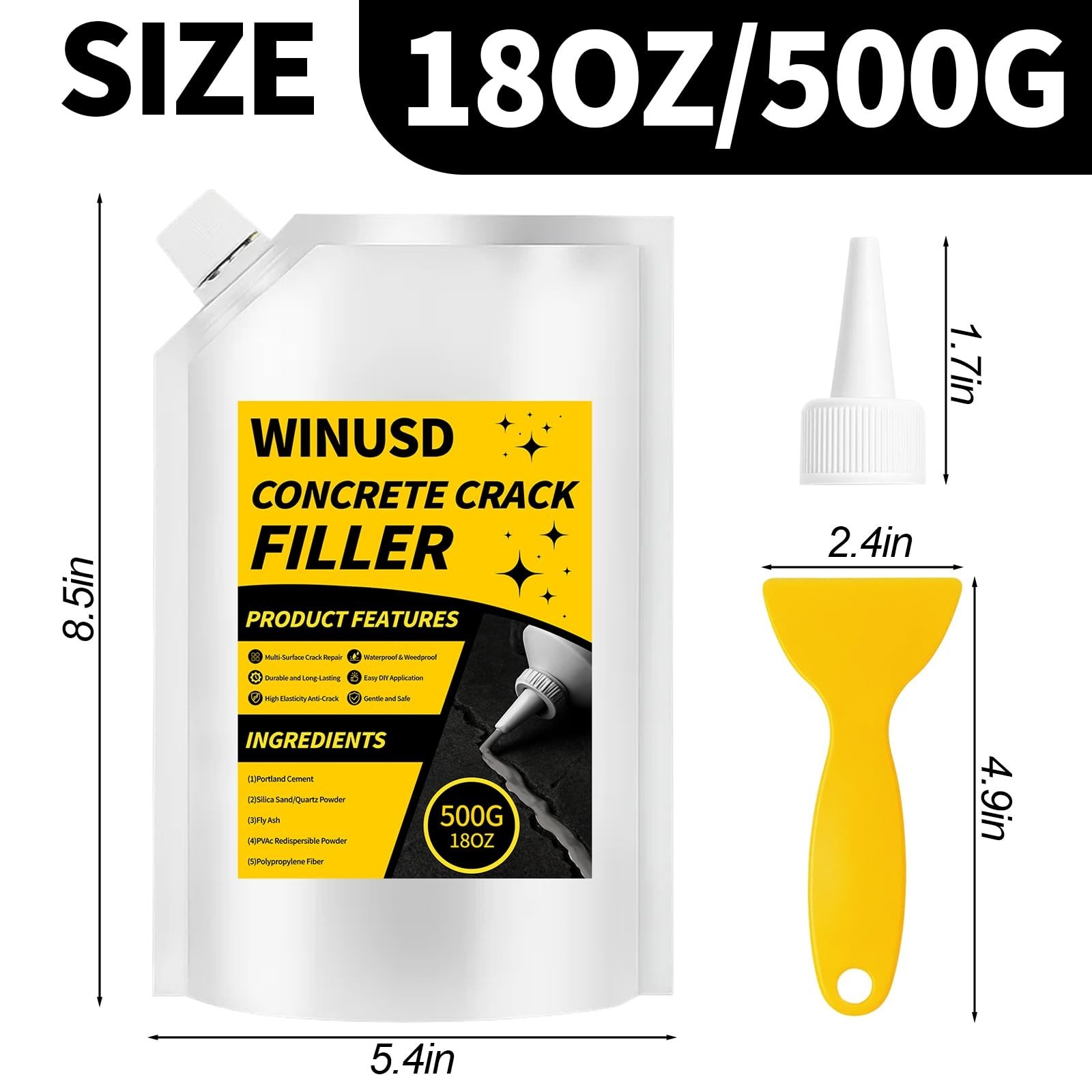 Concrete Crack Filler, 18oz High Elasticity Self Leveling Cement Crack Repair…